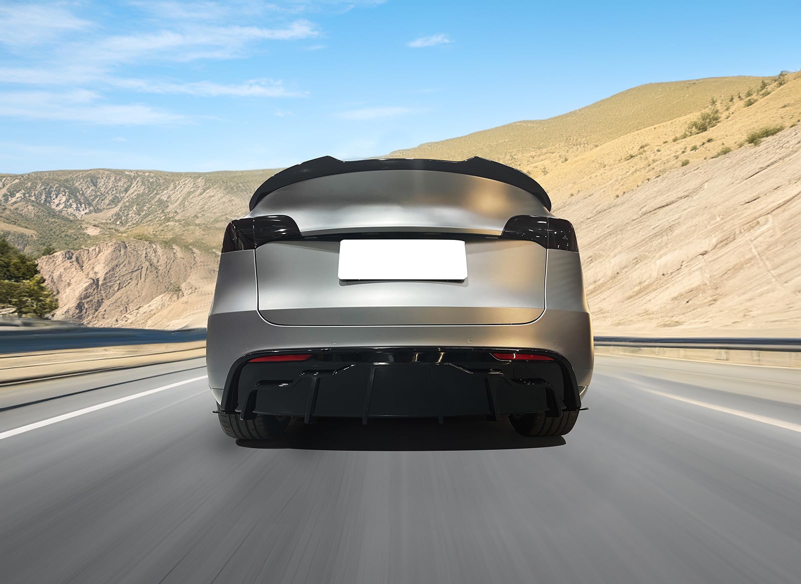 IKON MOTORSPORTS Rear Diffuser for Tesla Model Y 2020-2024 - Gloss Black PP Bumper Lip Shark Fin Splitter Replacement (3PC) | Enhanced Aerodynamics & Sporty Styling | Perfect for Car Enthusiasts & Performance Upgrades