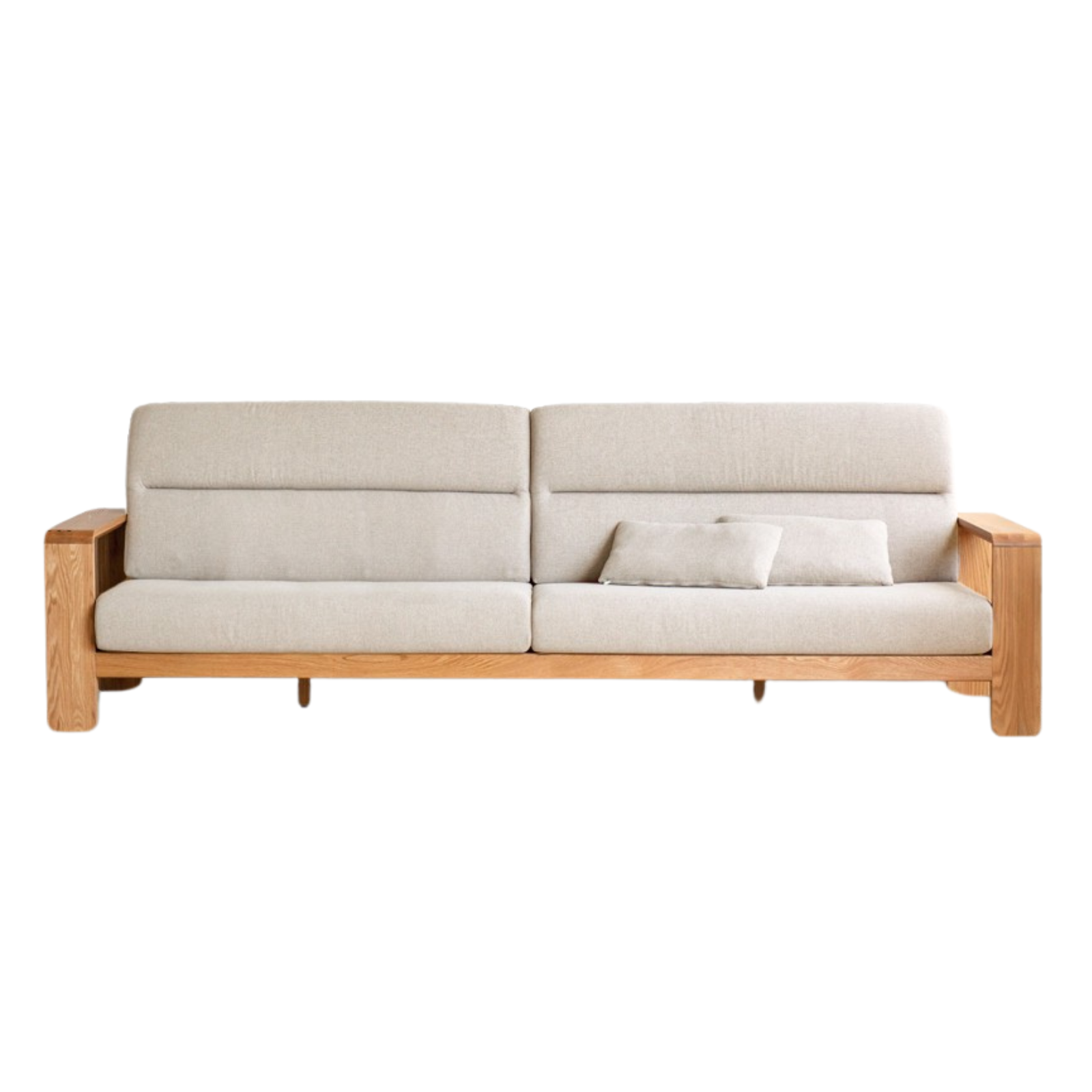 95.6x35.8x38.1 inch / 243x91x97 cm / Natural Wood Color / three-seater + 2 cushions imitation cotton