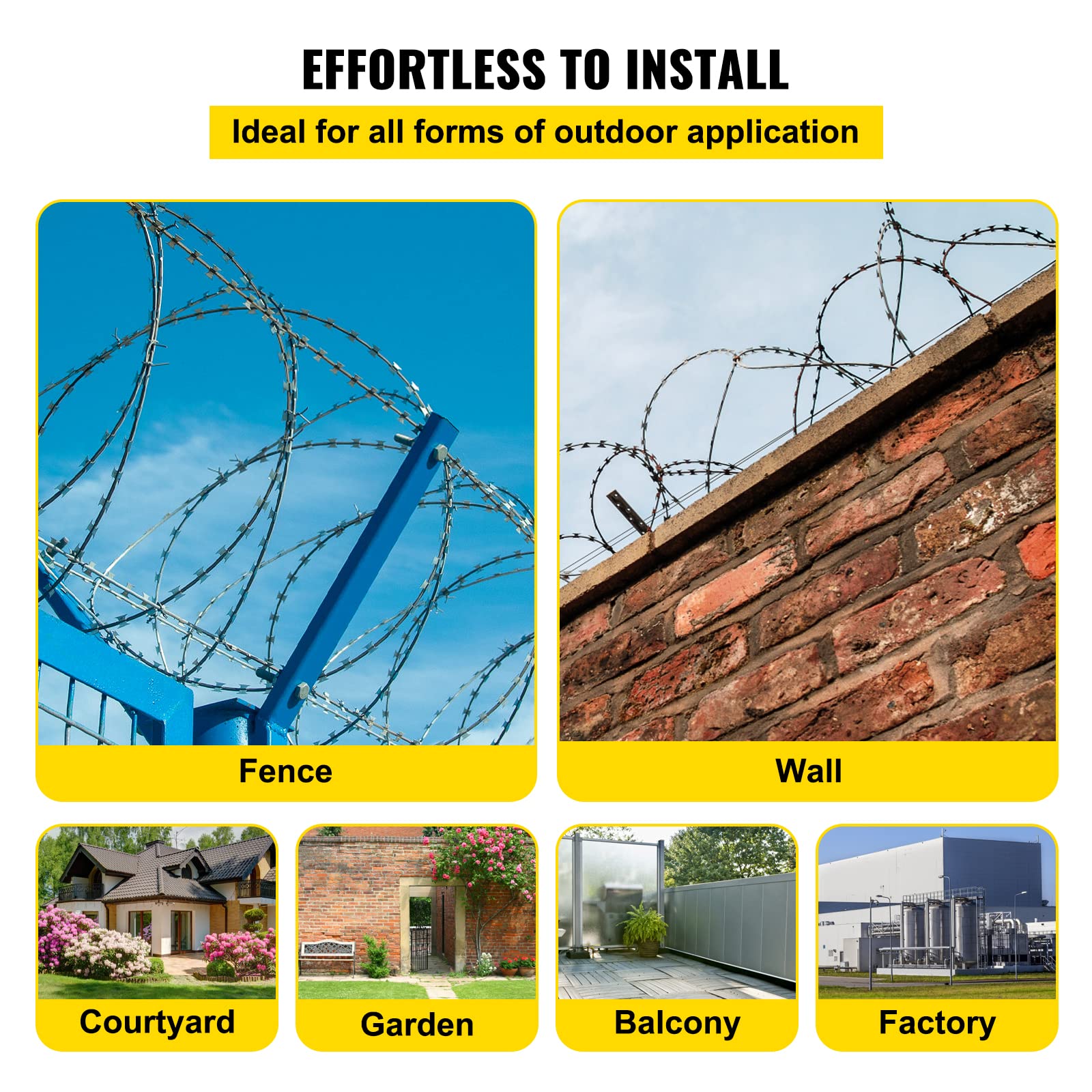 VEVOR 98ft Galvanized Steel Razor Wire Fence - 2 Coils (49ft Each) for Garden Security & Property Protection | Heavy Duty Razor Barbed Wire for Fencing, Perimeter Defense & Intrusion Prevention