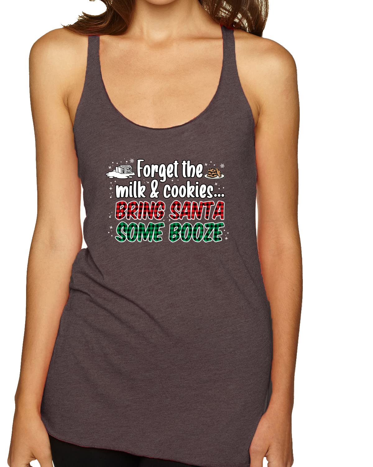 Santa Booze Christmas Tri-Blend Racerback Tank Top - Funny Holiday Party Outfit for Women - Perfect for Ugly Sweater Parties & Christmas Bar Crawls