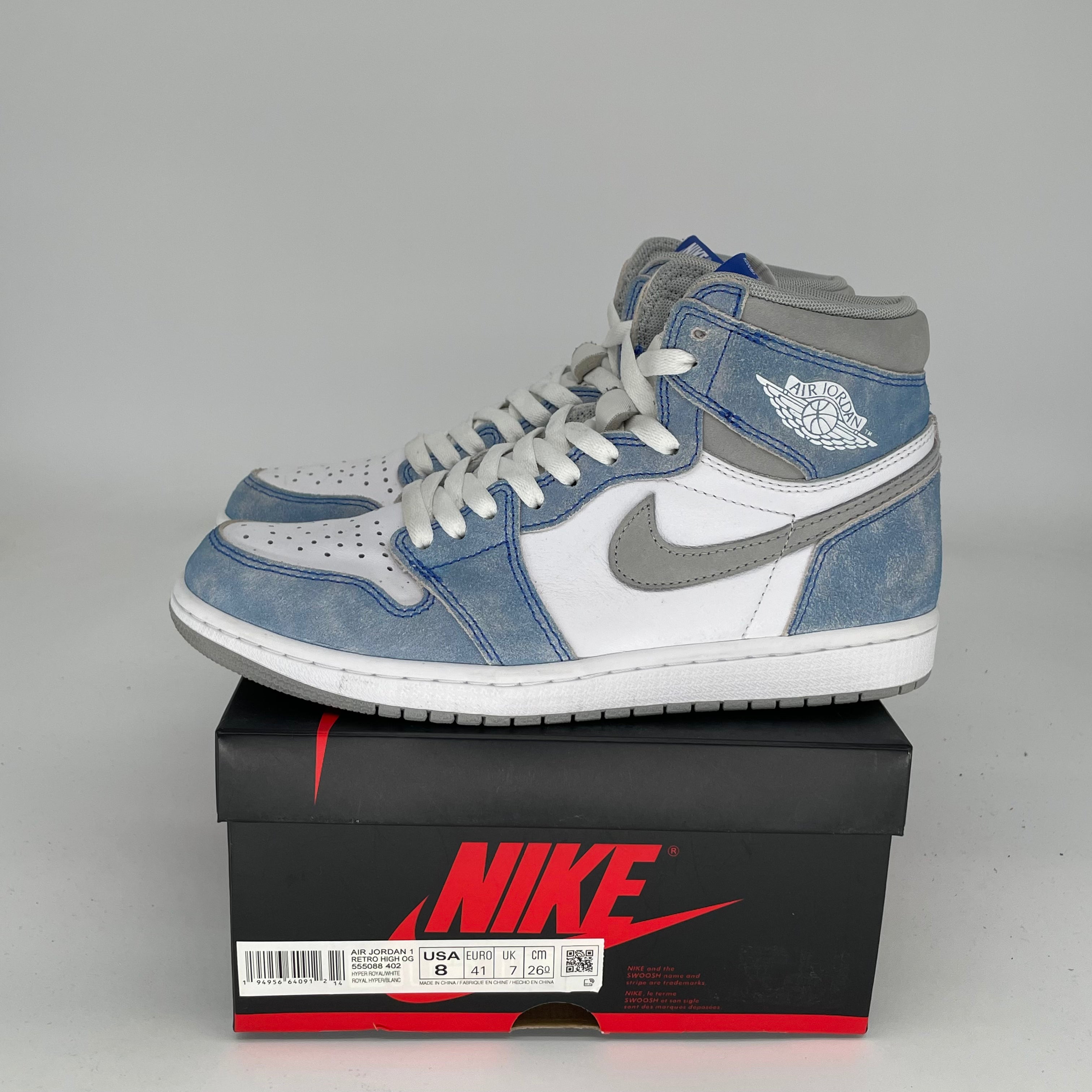 AIR JORDAN 1 HYPER ROYAL Sneakers - Men's Size 8 (555088-402) | Retro Basketball Shoes for Casual Wear & Street Style Fashion