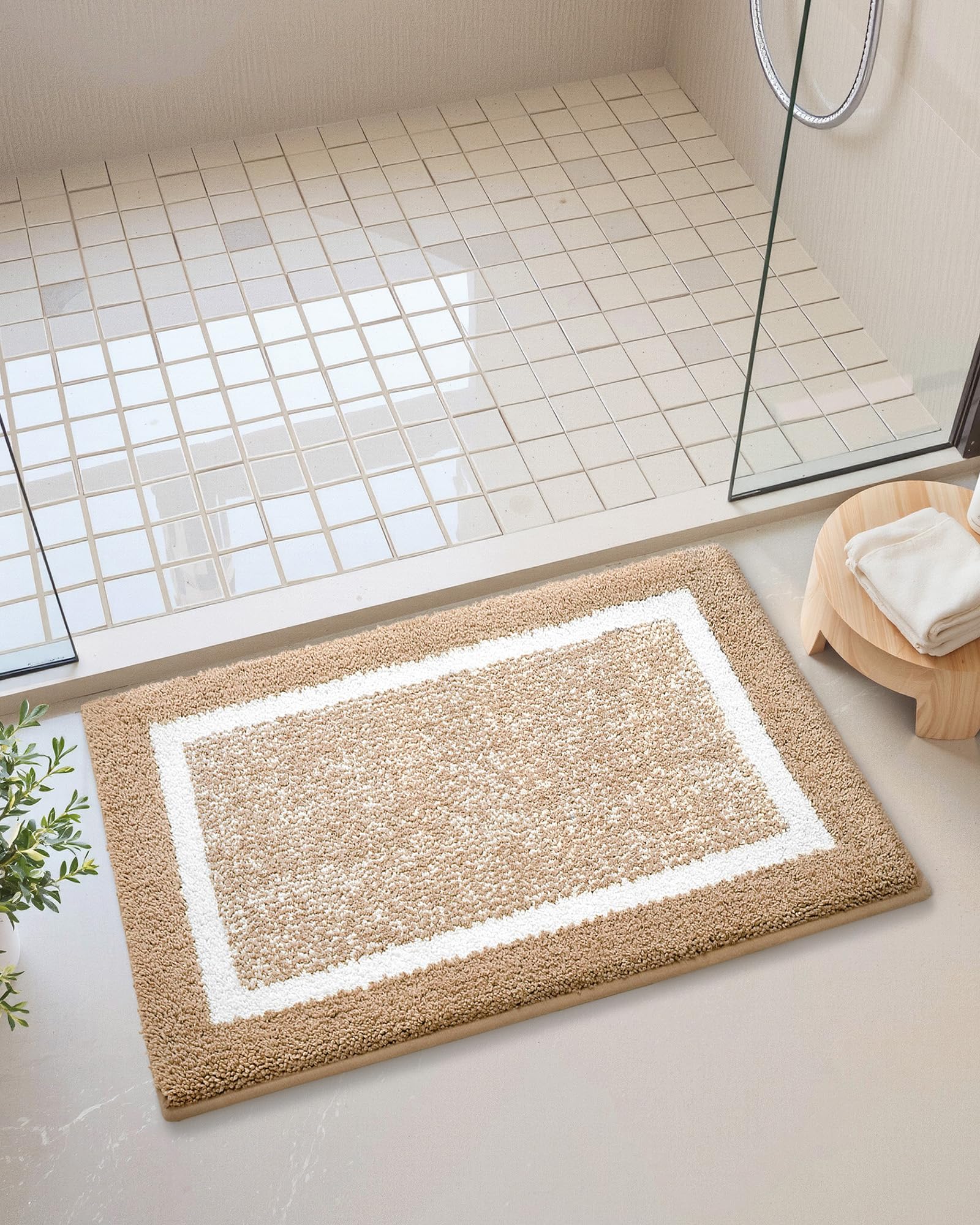 Non-Slip Brown Bathroom Rug - Soft, Absorbent & Quick Dry for Shower & Bathroom
