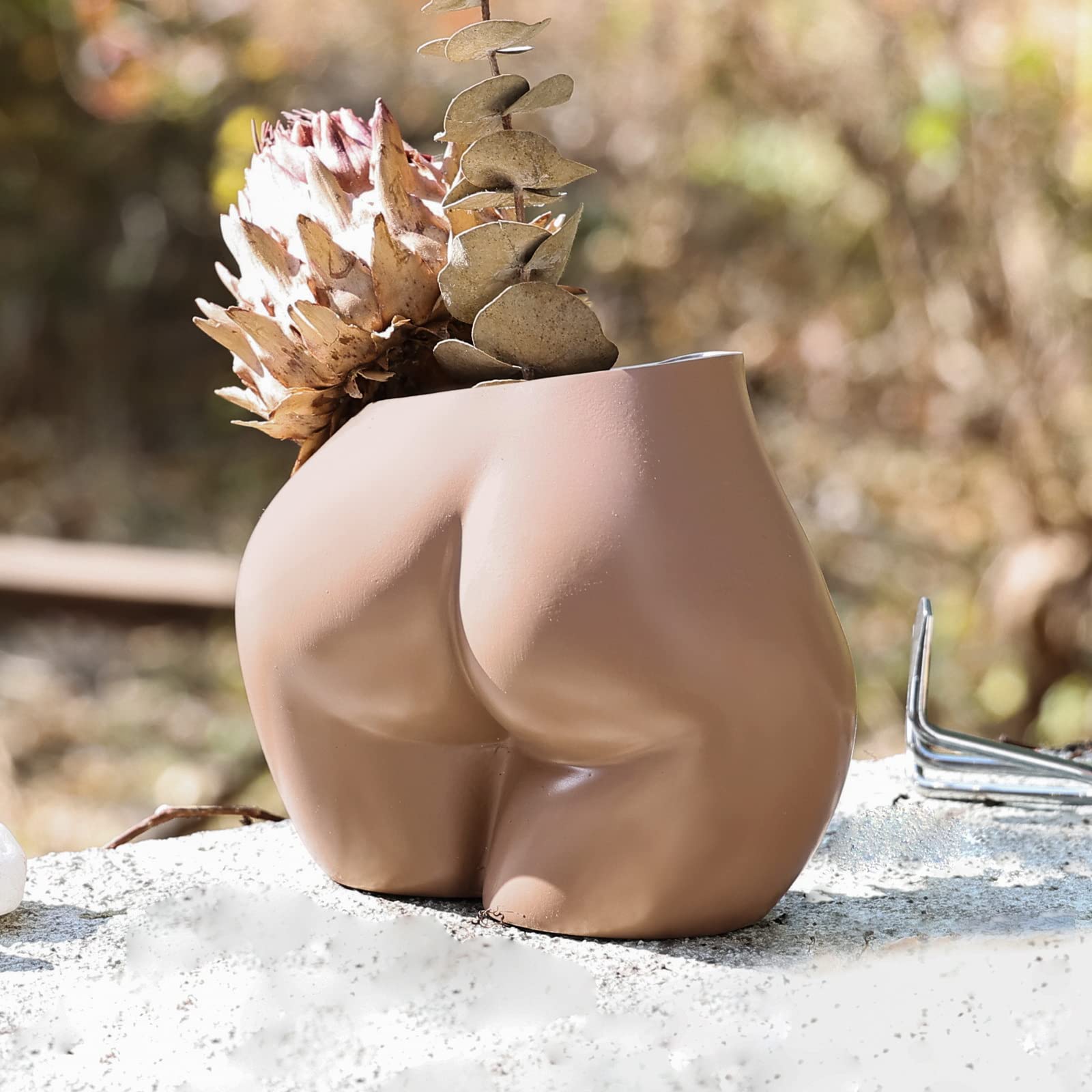 FROZZUR Mini Lower Body Pot - Small Female Shaped Resin Flower Planter with Drainage Holes, Cute Sculpture Decor for Indoor & Outdoor Plants, Modern Boho Chic Butt Planter in Brown - Perfect for Succulents, Herbs & Home Garden Decor