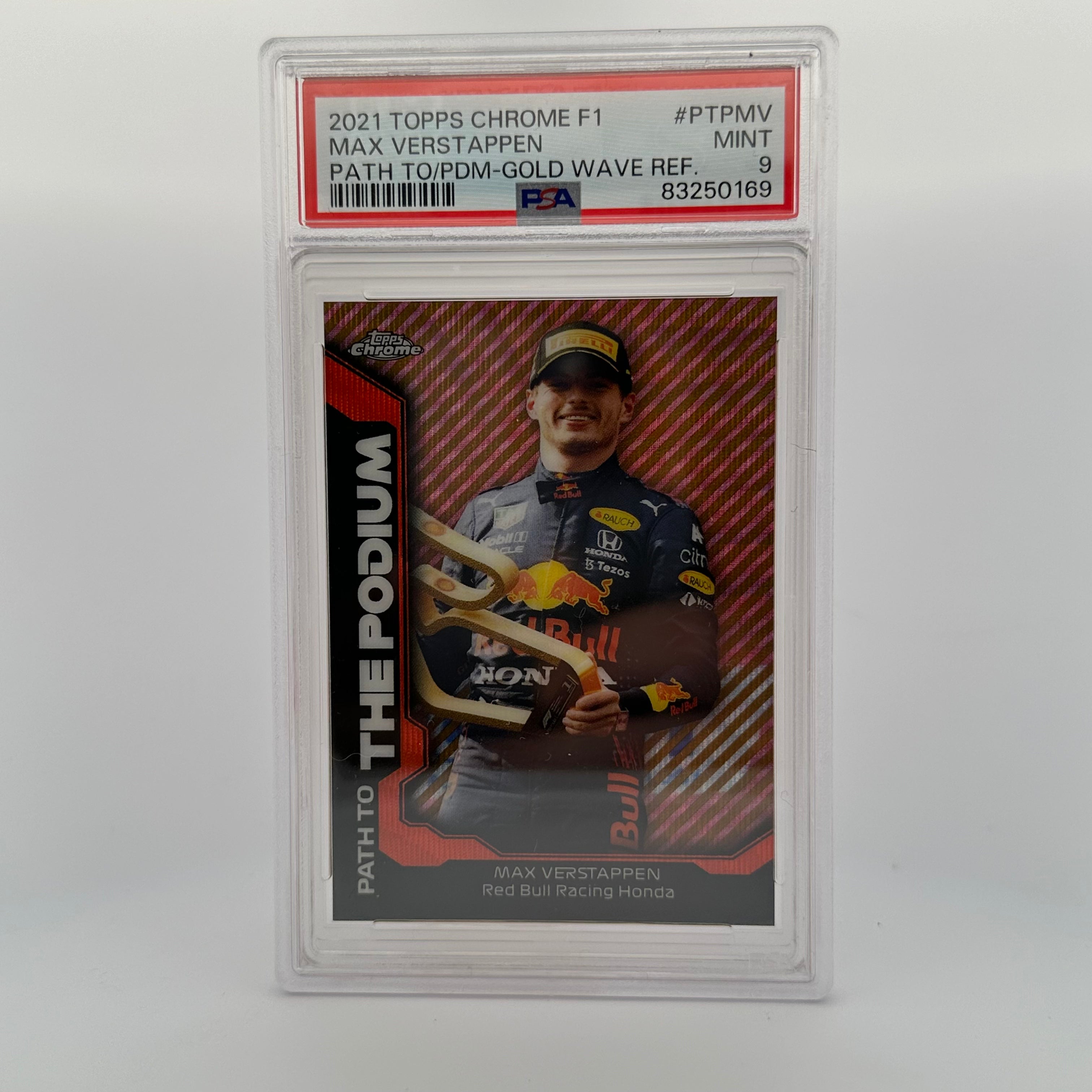 PSA 9 Graded Max Verstappen #PTPMV Path To The Podium Gold Wave Refractor 10/50 - Rare F1 Racing Collectible for Display & Investment
