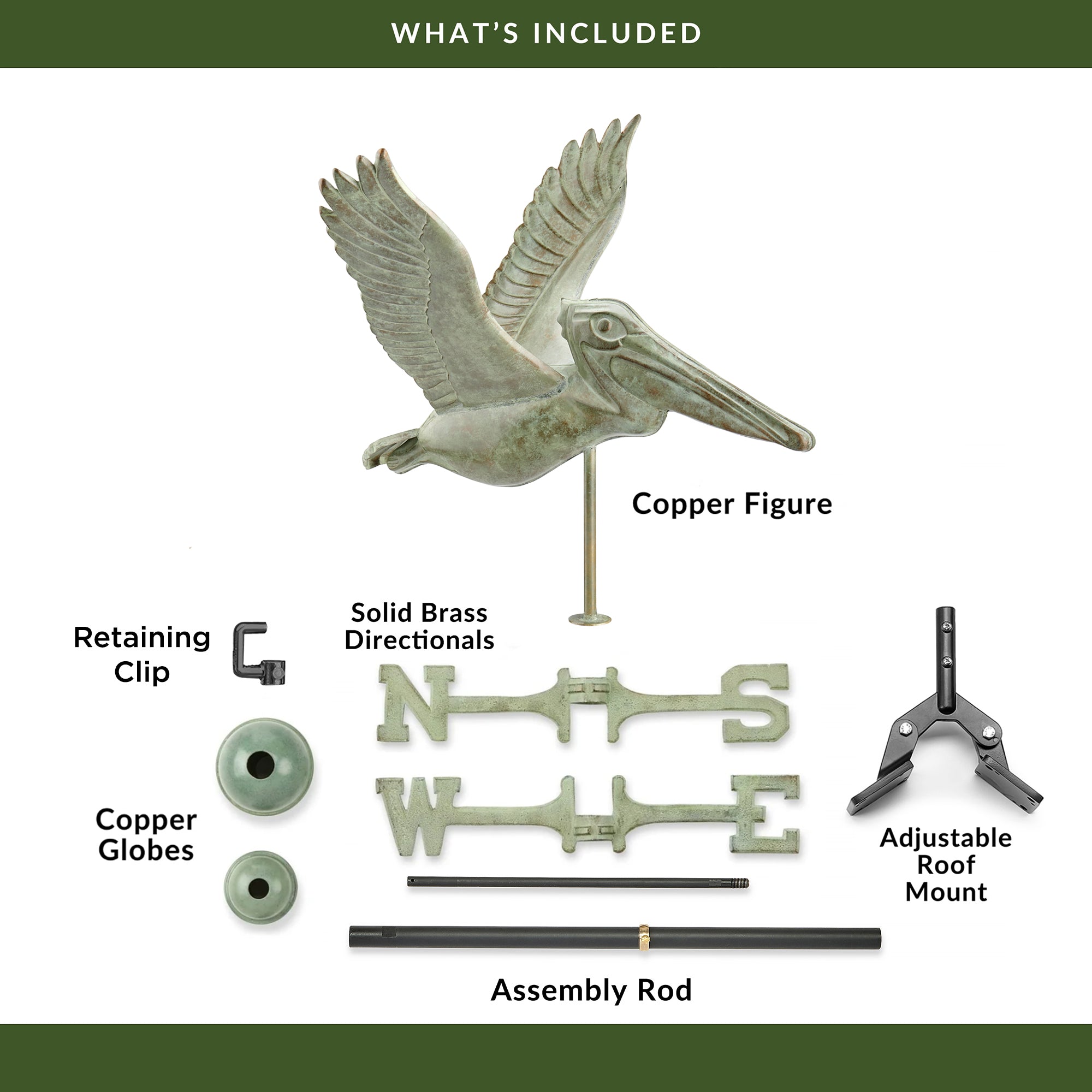 Pelican Weathervane - Coastal & Nautical Decor for Outdoor Garden, Beach House, or Patio - Handcrafted Metal Wind Direction Indicator