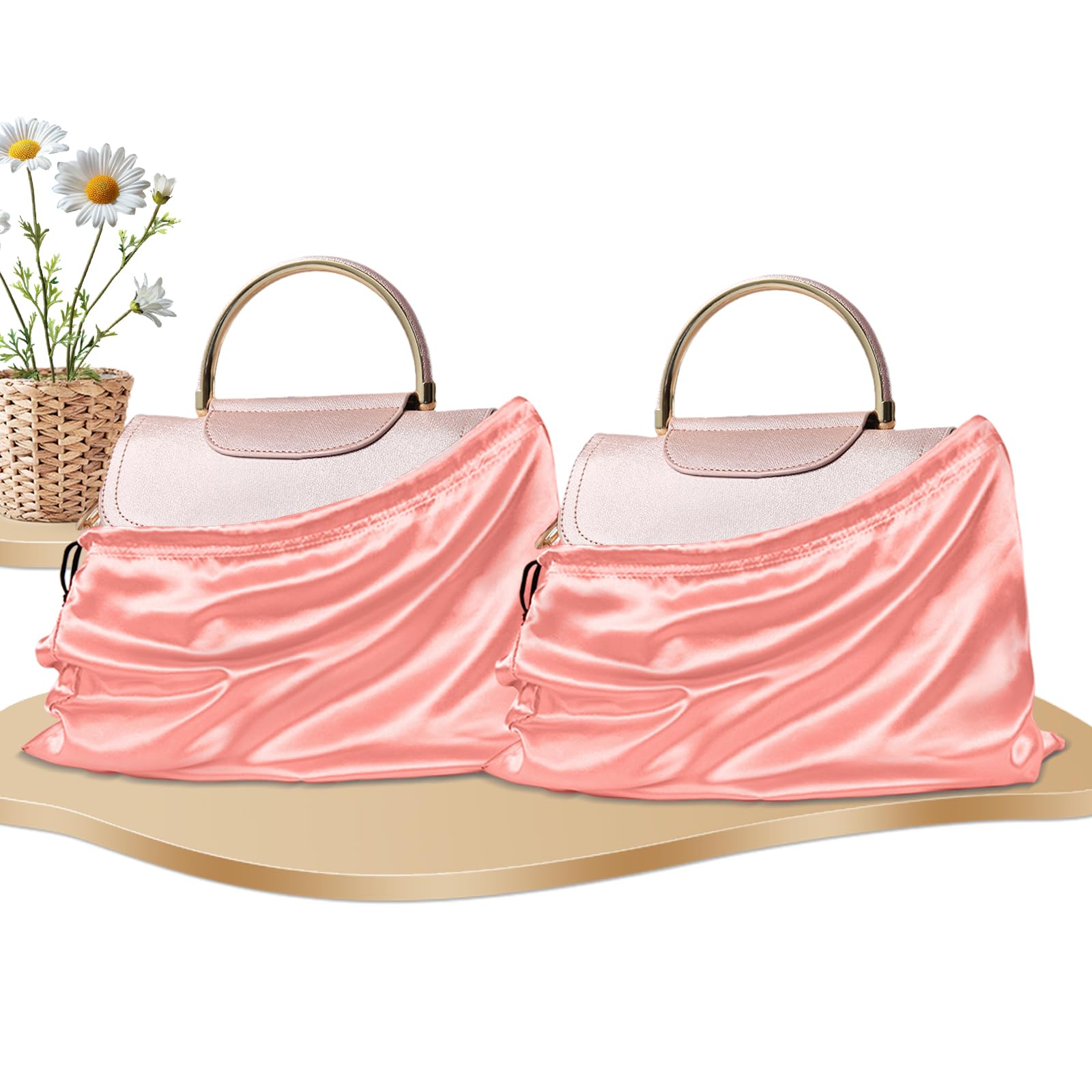 2 Pack Satin Dust Bags for Handbags - Premium Silky Drawstring Storage Covers for Purses, Shoes & Clothes | Travel Organizer & Luxury Item Protector for Home, Office & Vacation