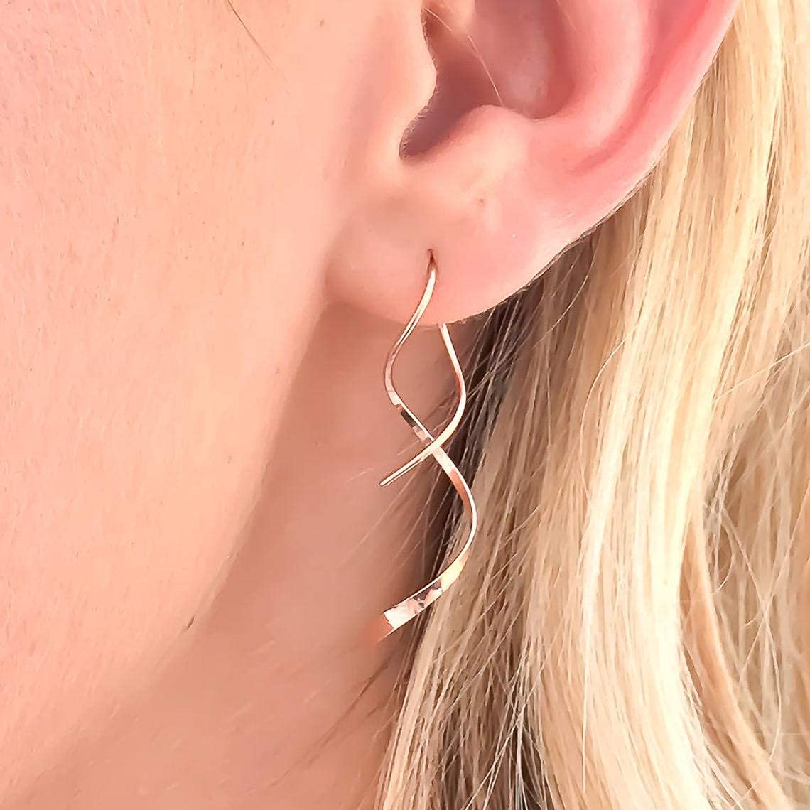 14K Rose Gold Filled Spiral Threader Earrings for Women - 1.5 Inch Hypoallergenic Lightweight Dangle Drop Earrings | Perfect for Weddings, Parties & Everyday Wear