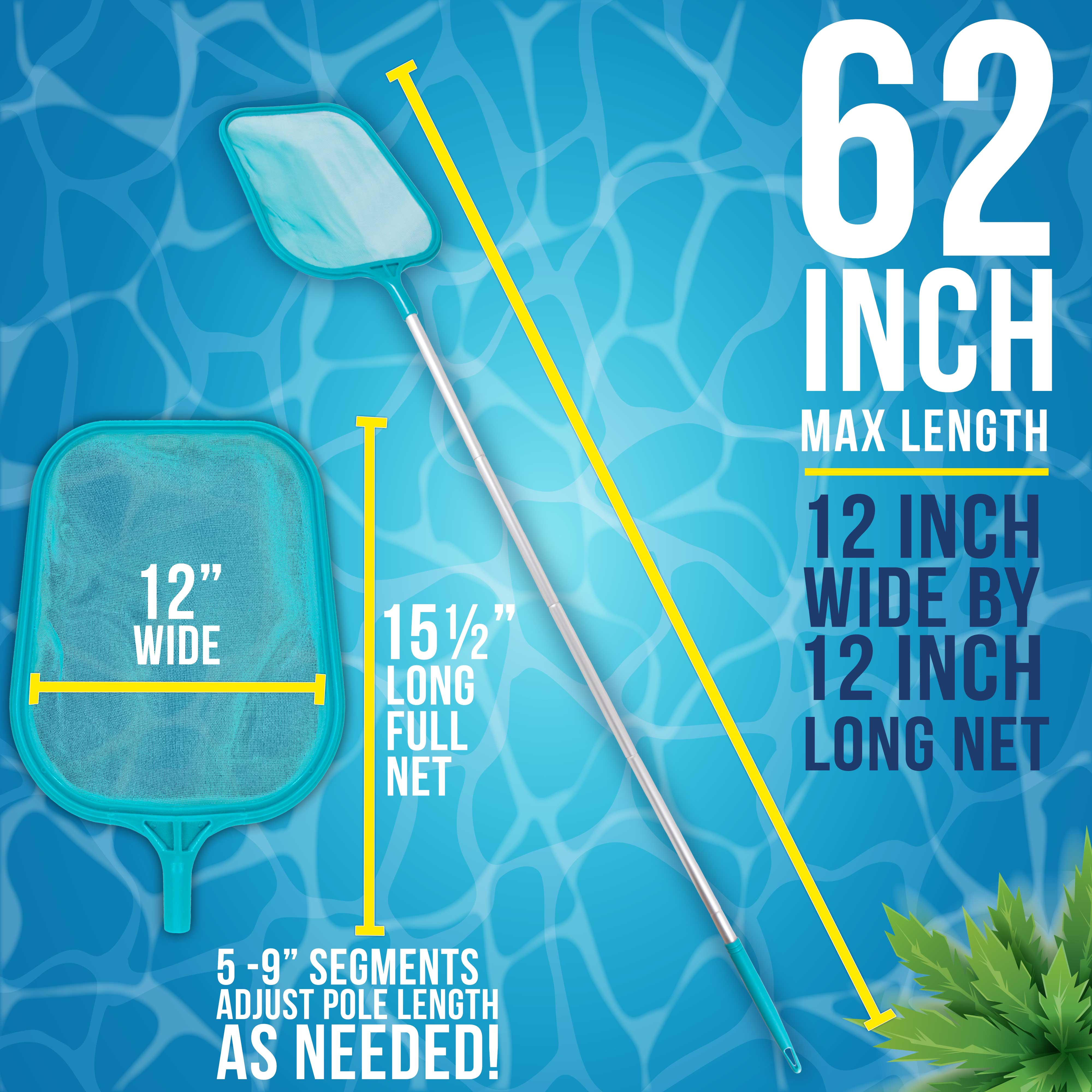 U.S. Pool Supply® 5 Foot Swimming Pool Leaf Skimmer Net with 5 Aluminum Pole Sections - Fine Mesh Netting for Fast Debris Cleaning - 60