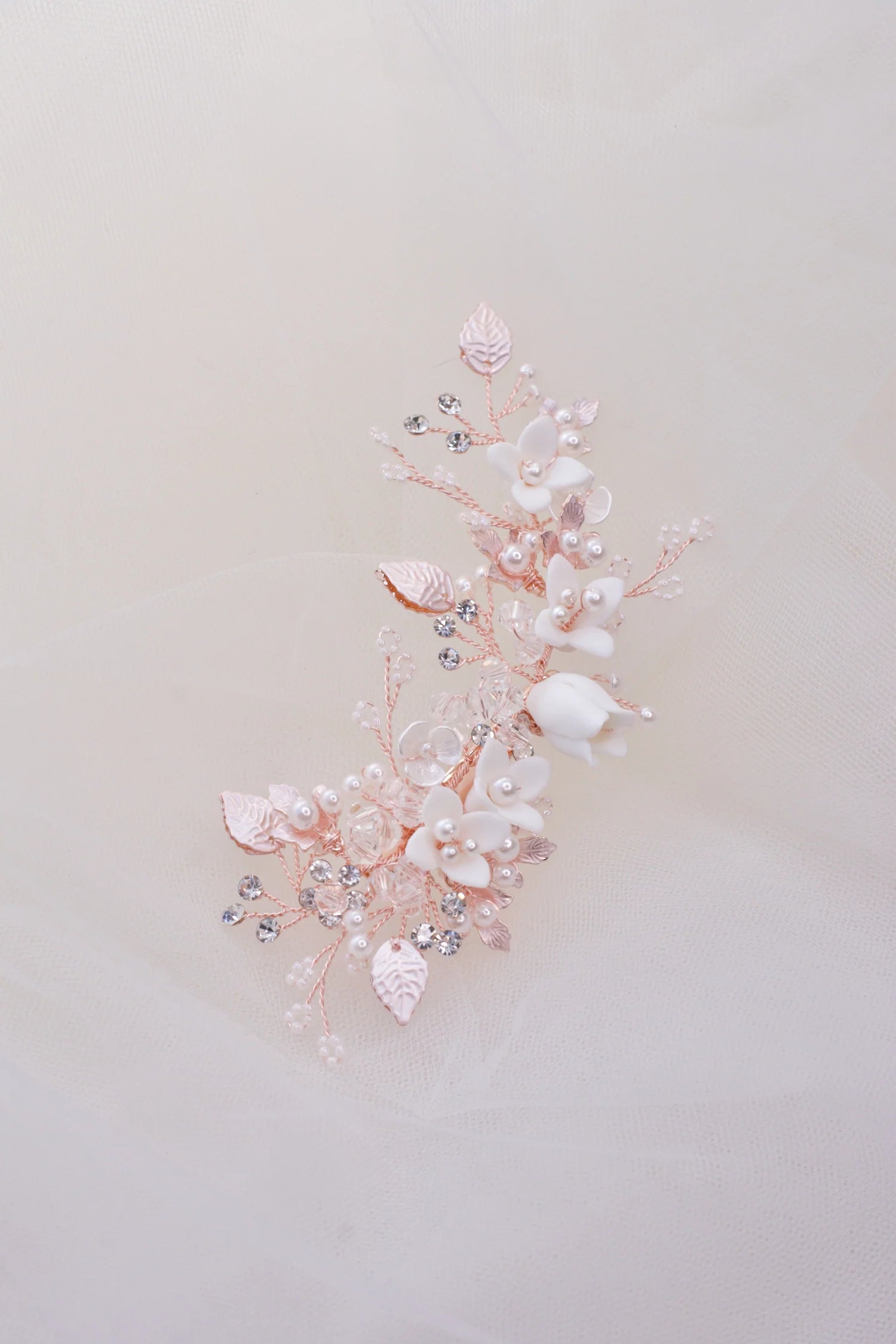 Harper Porcelain Flower Pearl Bridal Hair Clip - Elegant Wedding Hair Accessory for Brides, Bridesmaids & Special Occasions