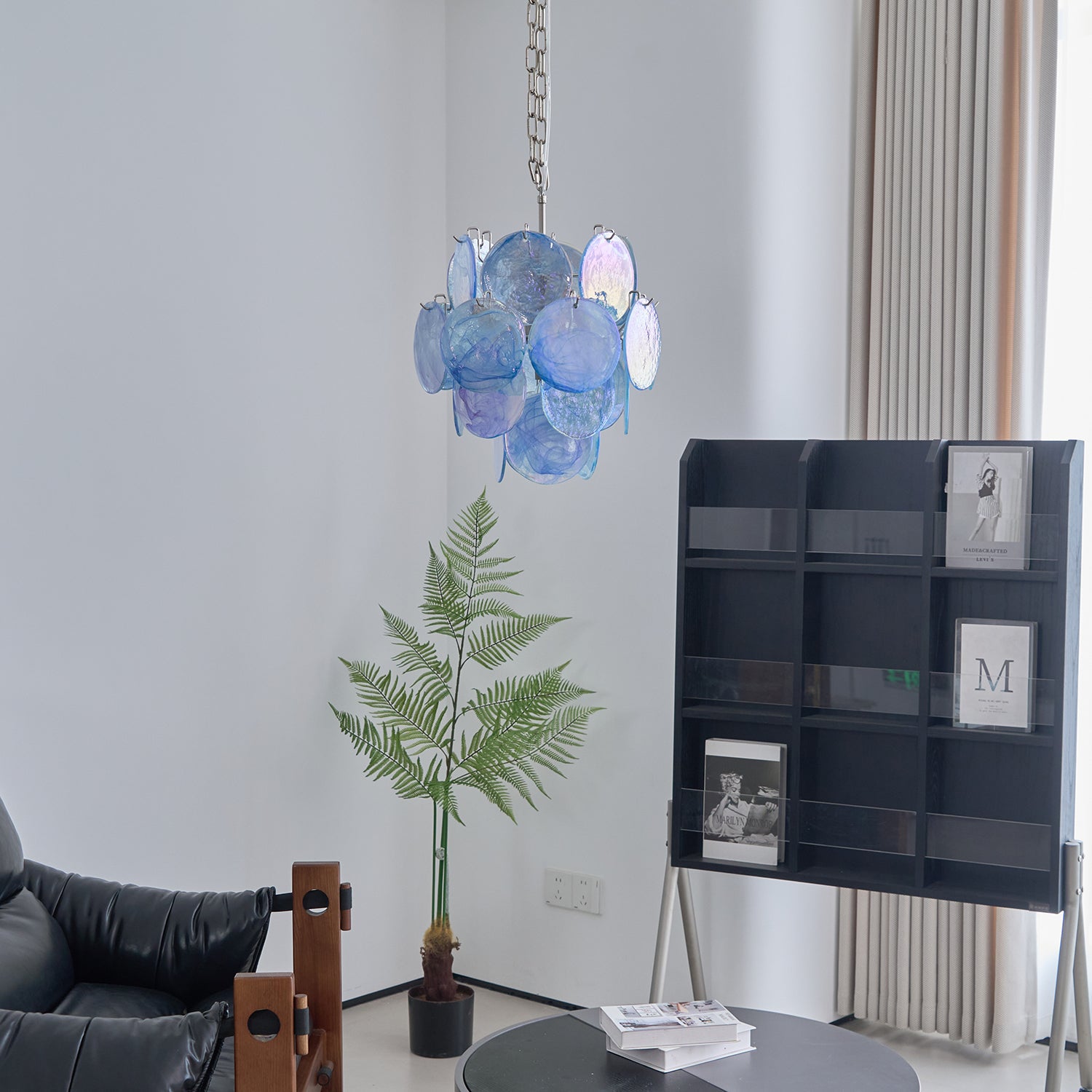 Blue Murano Glass Disc Chandelier - Elegant Venetian Style Ceiling Light Fixture for Dining Room, Living Room & Bedroom Decor