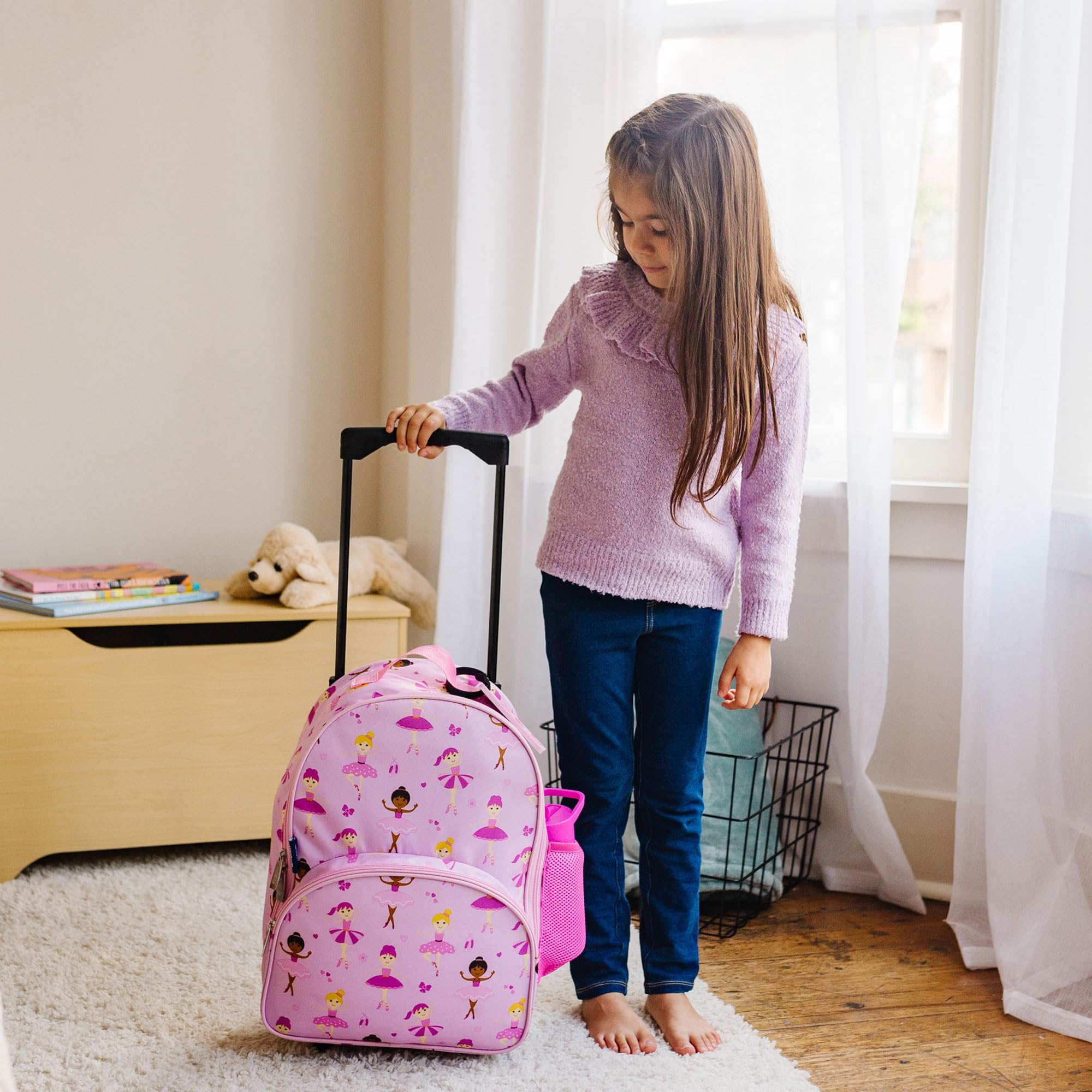 Wildkin Kids Rolling Luggage for Boys & Girls - 16 x 12 x 6 Inch Carry-On Suitcase for School, Sleepovers & Travel (Ballerina Design) - Perfect for Airplane Trips, Weekend Getaways & Summer Camp Adventures