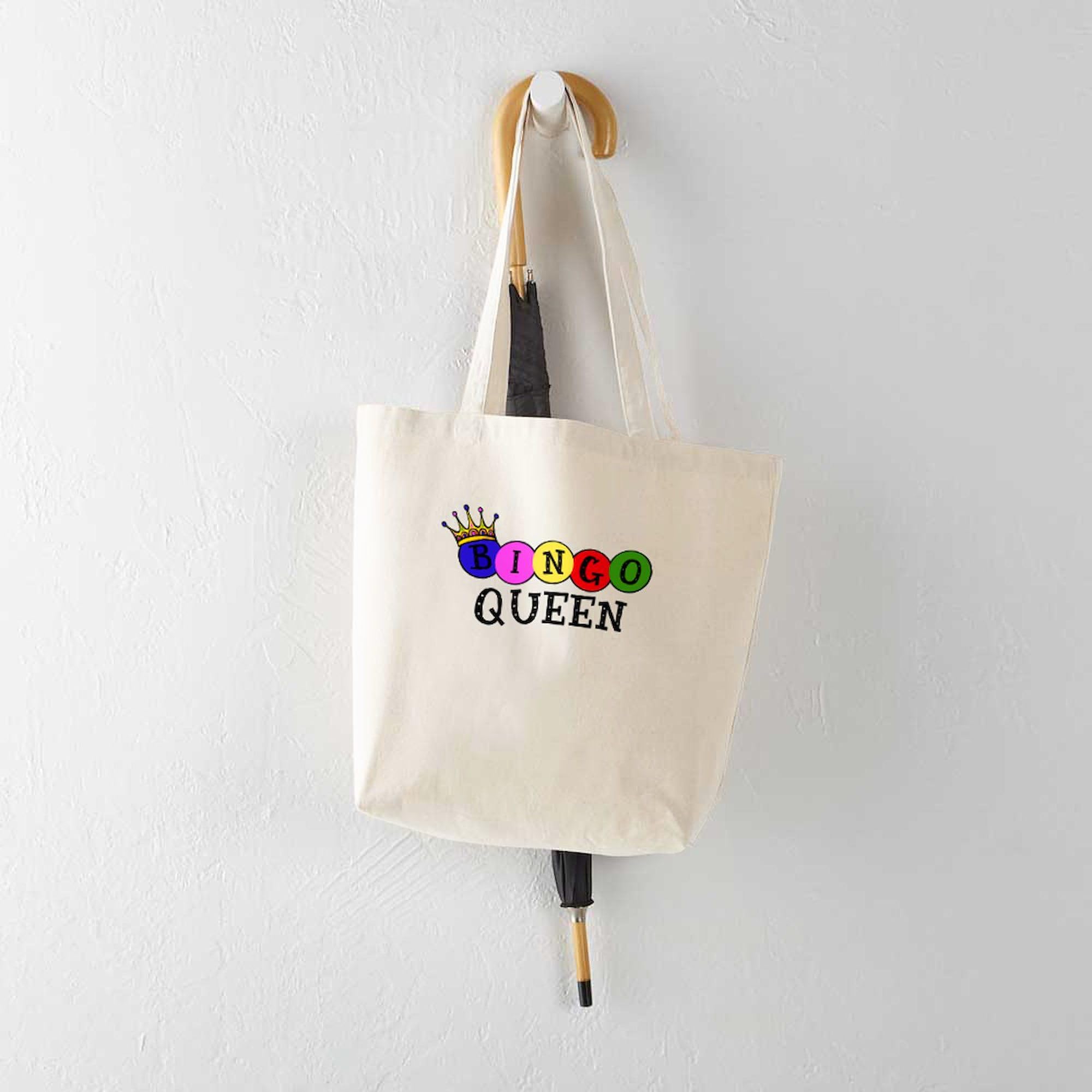 Bingo Queen Tote Bag - Natural Canvas Reusable Shopping Bag for Women | Perfect for Groceries, Beach Trips & Bingo Games