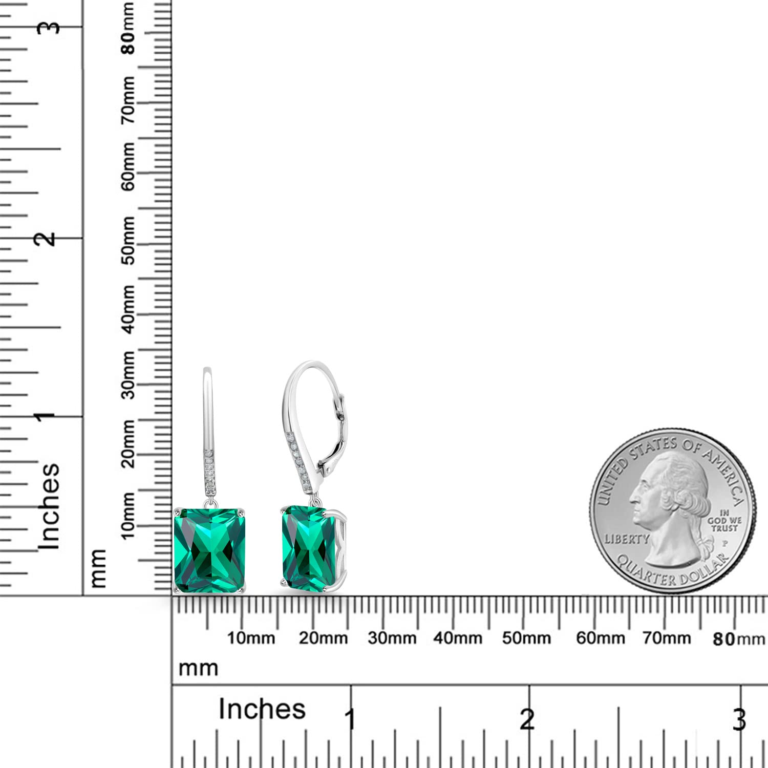 Gem Stone King 925 Sterling Silver Emerald Cut Birthstone Drop Earrings with White Diamonds | 12X10MM Leverback Dangle Earrings for Women | Perfect for Birthdays, Anniversaries & Special Occasions