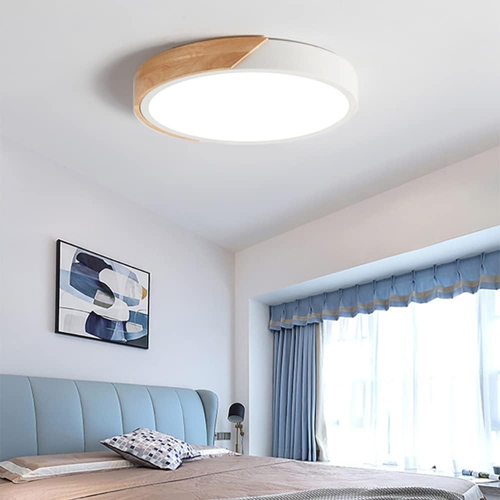 20 Inch LED Flush Mount Ceiling Light Fixture - Dimmable Modern Wood Recessed Lighting, 36W Close to Ceiling, 3000K-6000K Color Temperature - Perfect for Living Room, Bedroom, Kitchen & Office Lighting