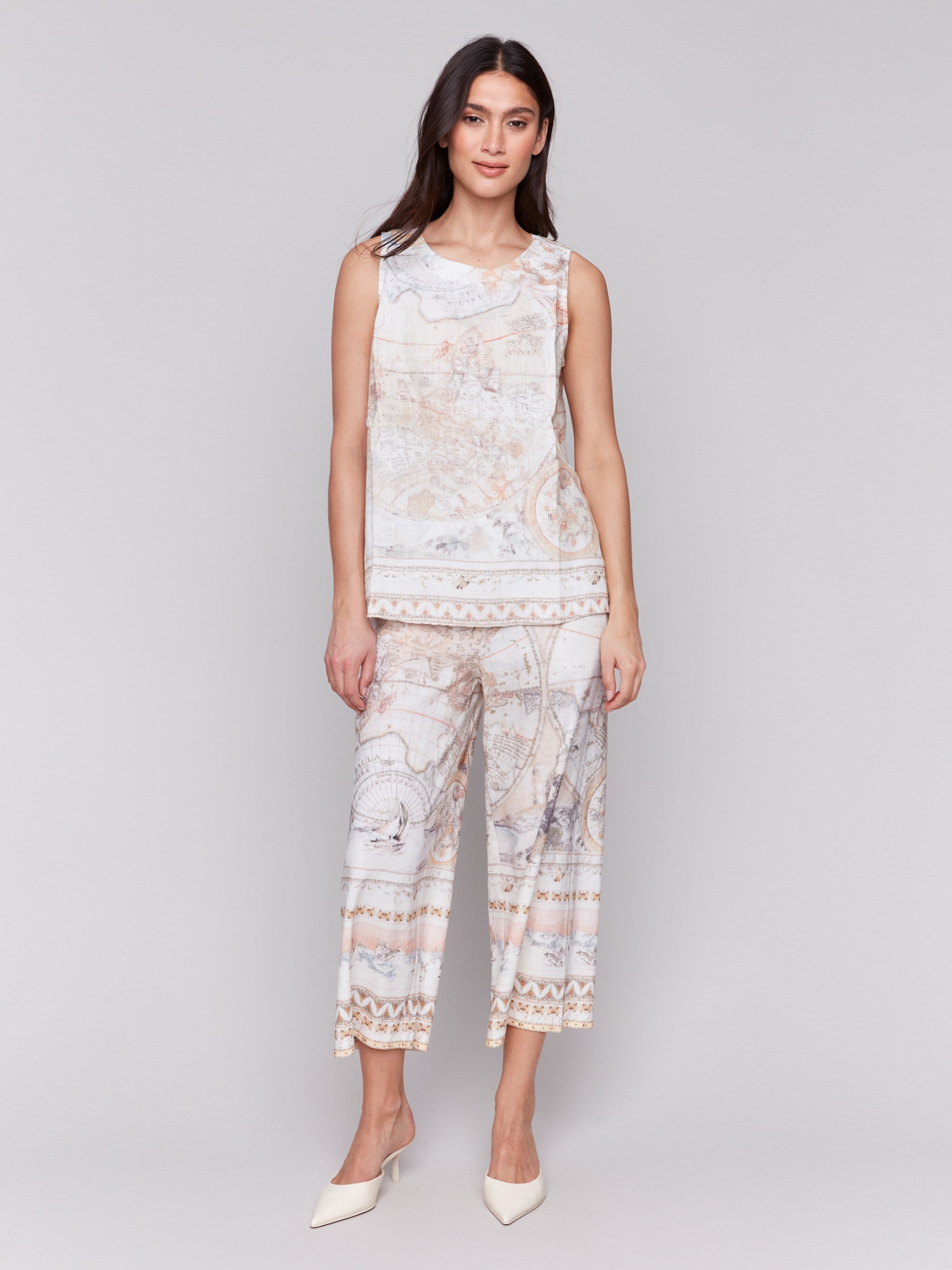 Printed Sleeveless Linen Blend Top for Women - Breathable Summer Casual Shirt - Perfect for Beach Outings, Vacation Wear & Everyday Style