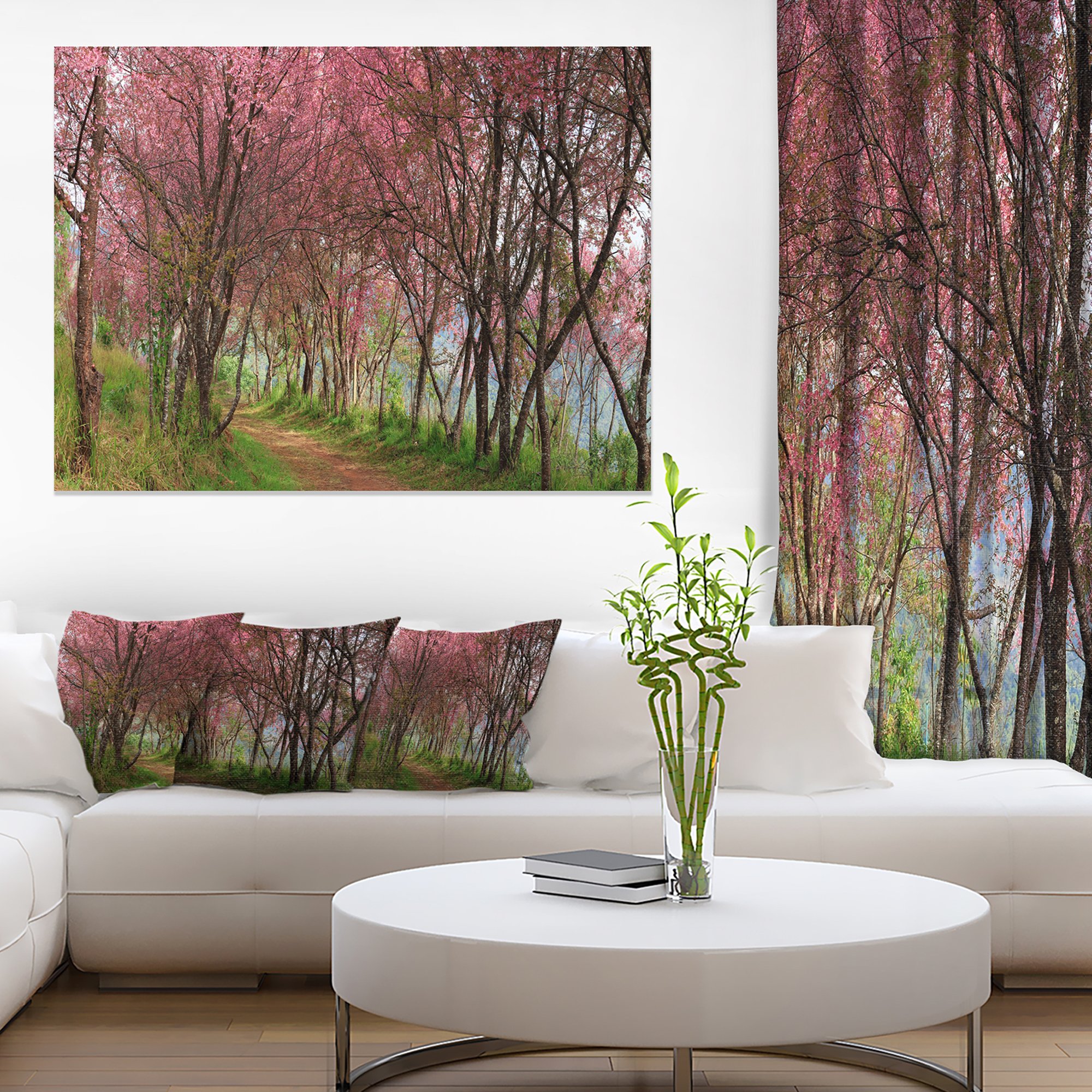 Stunning Sakura Pink Cherry Blossom Flowers Thailand Landscape Canvas Wall Art Print - Perfect for Living Room, Bedroom & Office Decor