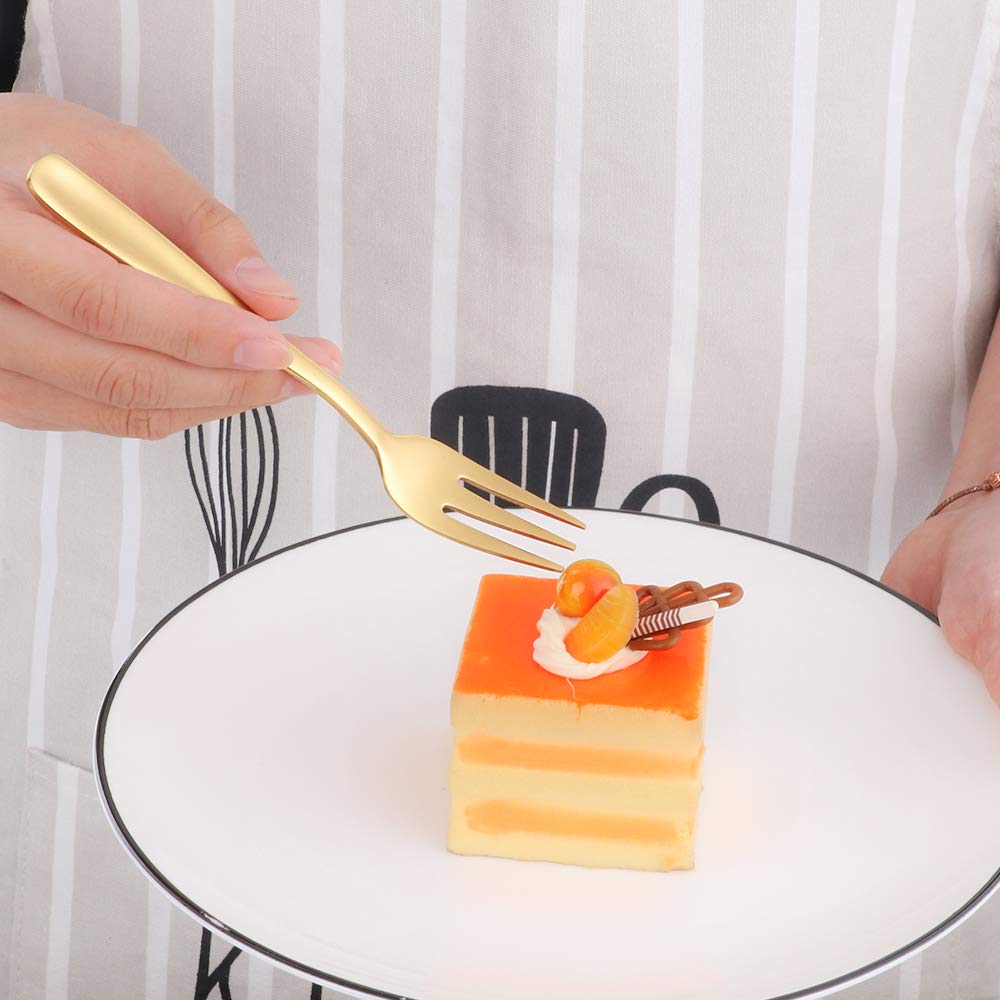 Premium Stainless Steel Dessert Forks Set of 10 - 5.5 Inch Gold Cocktail & Appetizer Forks - 3-Tine Mini Fruit & Salad Forks - Perfect for Parties, Weddings, and Fine Dining