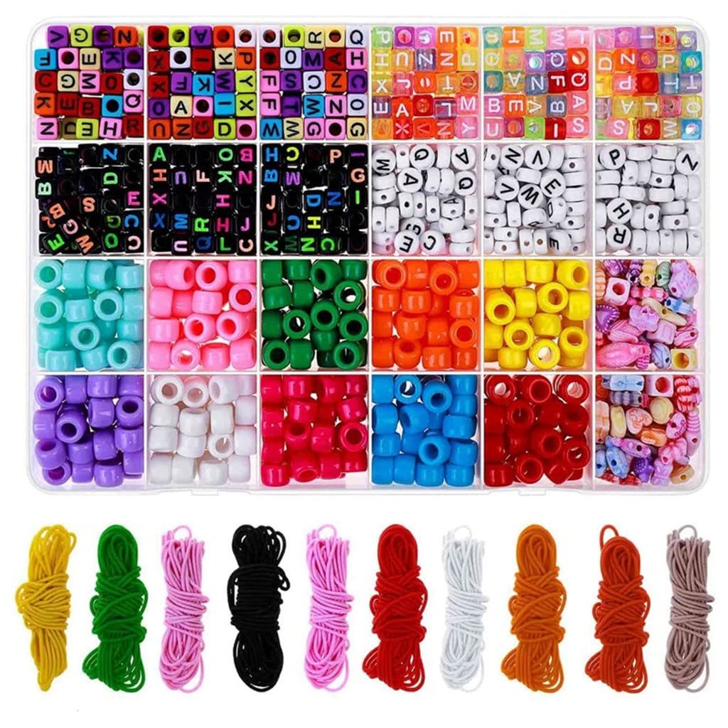 DIY Bead Bracelet Making Kit - Friendship Bracelet Kit with Pony Beads, Letter Beads & Charm Beads + Elastic String for Jewelry Making - Perfect for Kids Crafts, Party Favors & Gifts (One Size, Assorted Colors)