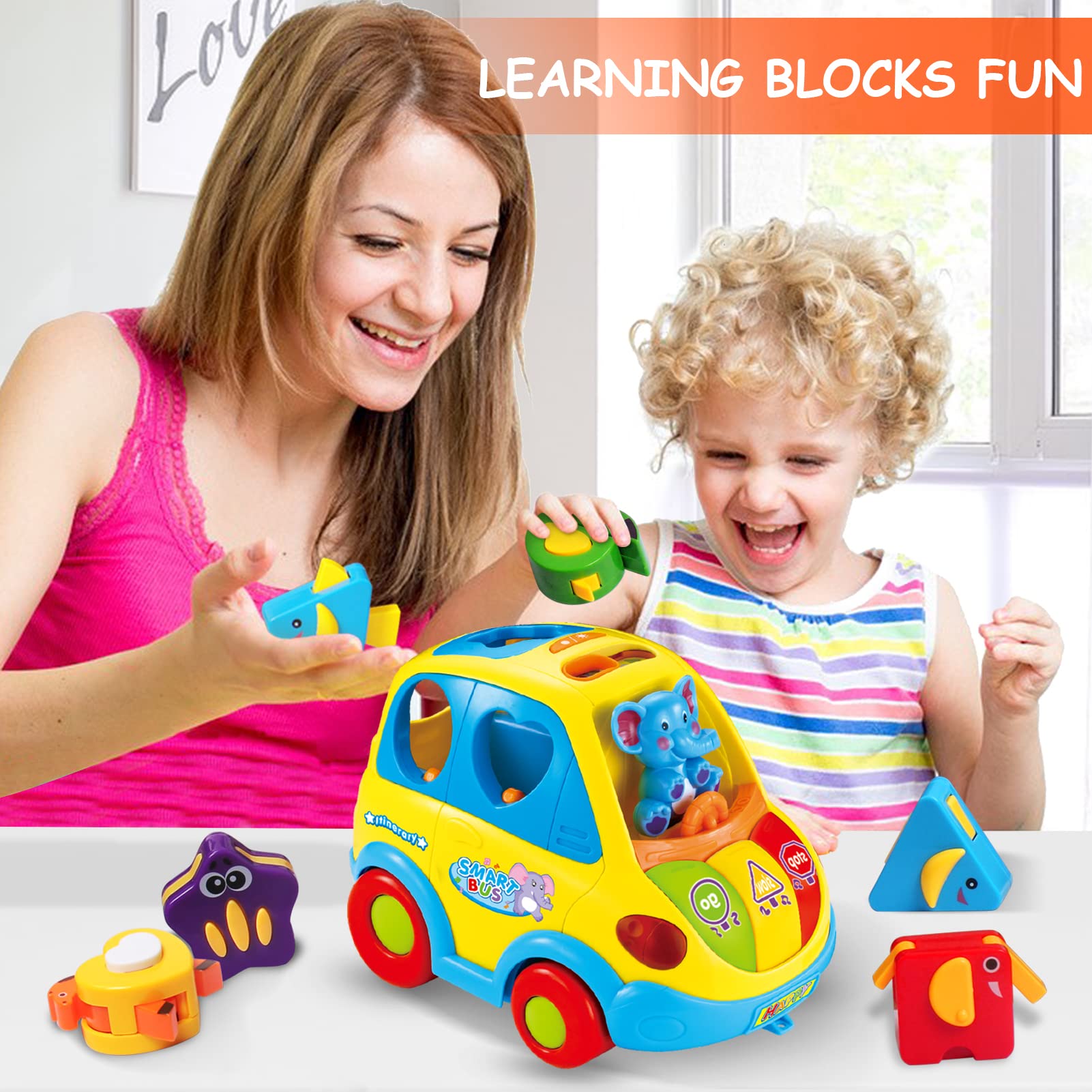 Best Montessori Musical Bus Toy for 1-3 Year Old Boys & Girls - Smart Shape Learning with Lights & Sounds - Ideal Christmas & Birthday Gift for Toddlers 6-18 Months | Perfect for Early Education, Sensory Development & Interactive Playtime