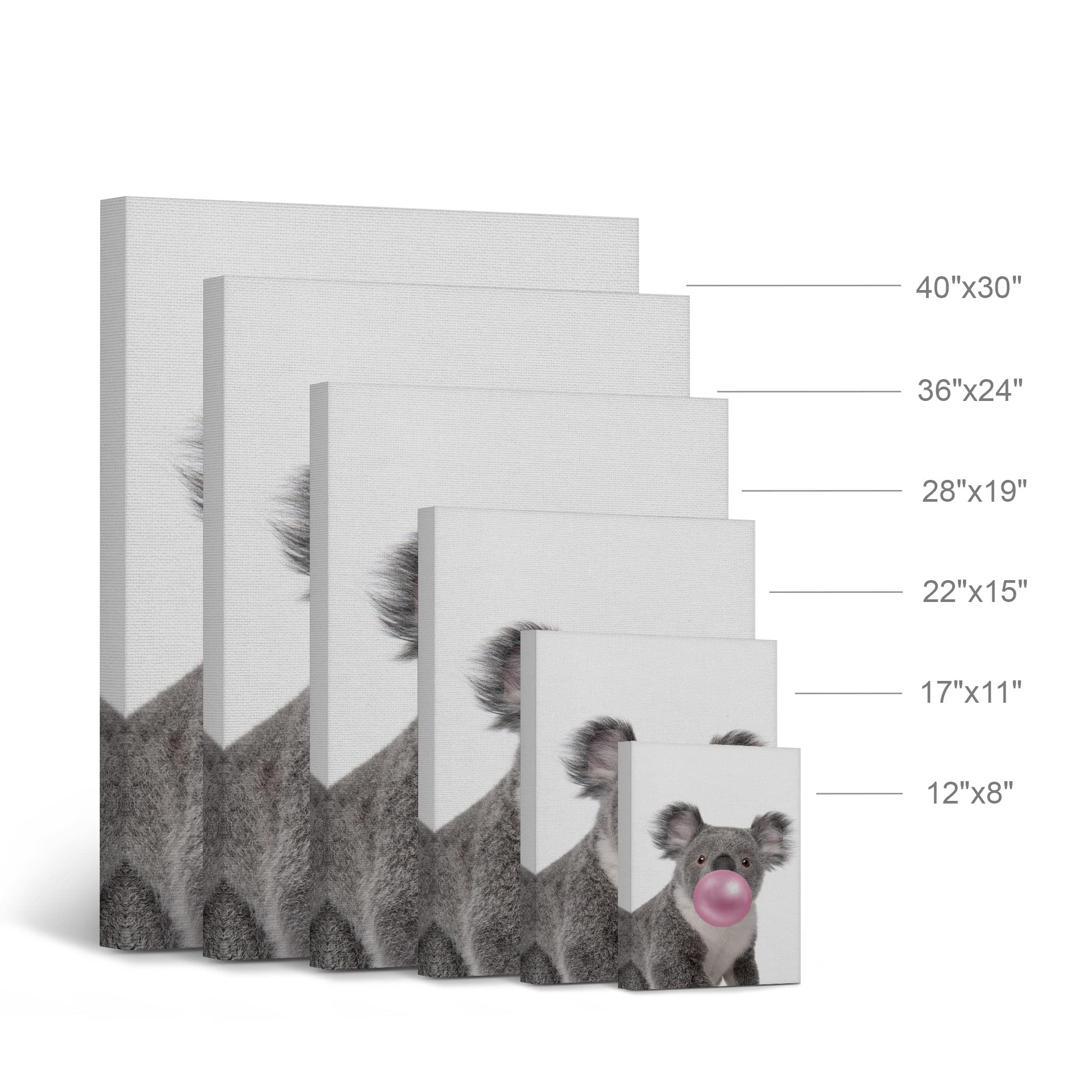 Koala and Giraffe Bubble Gum Art Canvas Print Set - 2 Panel Pink Gum Black & White Wall Decor for Nursery, Baby Room, Kids Bedroom | Ready to Hang Made in USA (28x19 inches) | Perfect for Animal-Themed Children's Rooms and Playful Home Decor