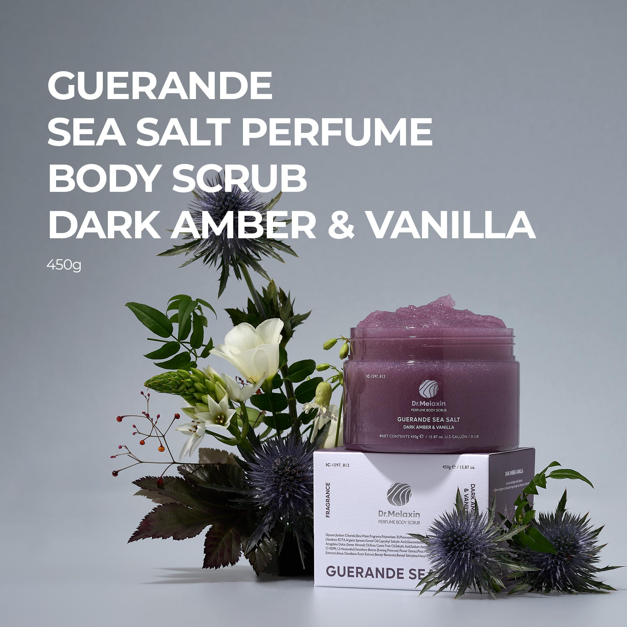 Guerande Sea Salt Exfoliating Body Scrub - Amber & Vanilla Scented Natural Skin Care for Smooth & Soft Skin | Perfect for Spa Day, Gift Sets & At-Home Self Care Routine