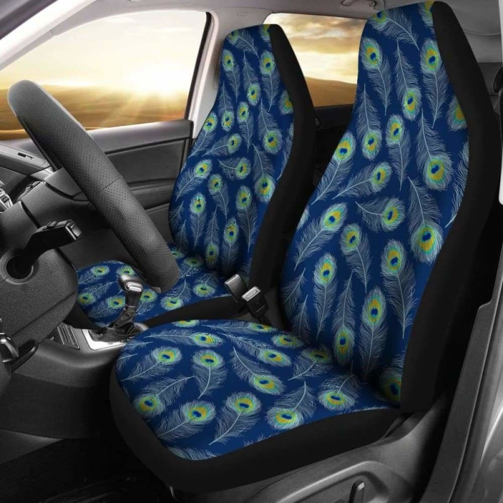 Premium Blue & Green Peacock Feather Car Seat Covers - Universal Fit for Cars, Trucks & SUVs - Stylish Protection for Road Trips & Daily Commutes