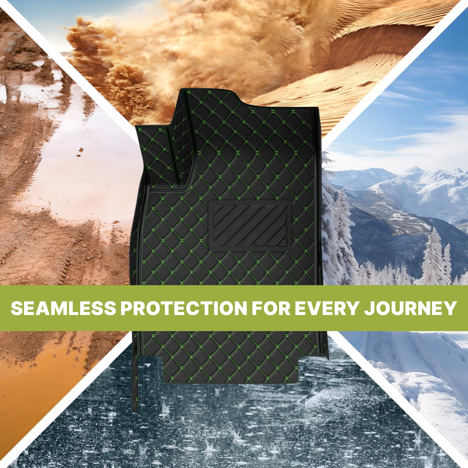Premium Custom All-Weather Non-Slip Leather Car Floor Mats for Lexus RC 200T/300/350/RC F (2015-2022 Models) - Perfect Fit, Durable Protection for Daily Driving & Road Trips (Black-Green Color Option)