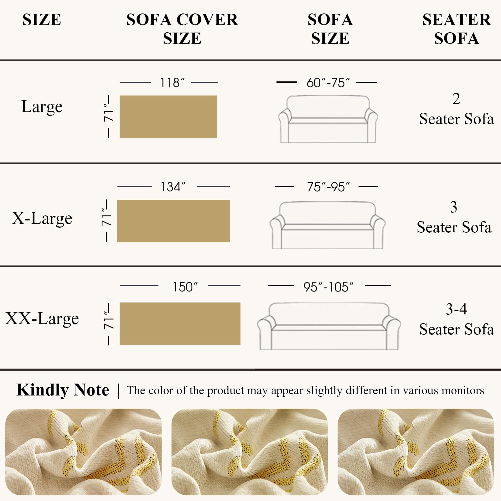 VClife Reversible Chenille Sofa Slipcover - Soft Thick Boho Couch Cover for 2 Cushion Sofa, Sectional & Futon - Beige Yellow Herringbone Plaid Design - Dog & Pet Furniture Protector - Perfect for Living Room, Bedroom & Home Decor