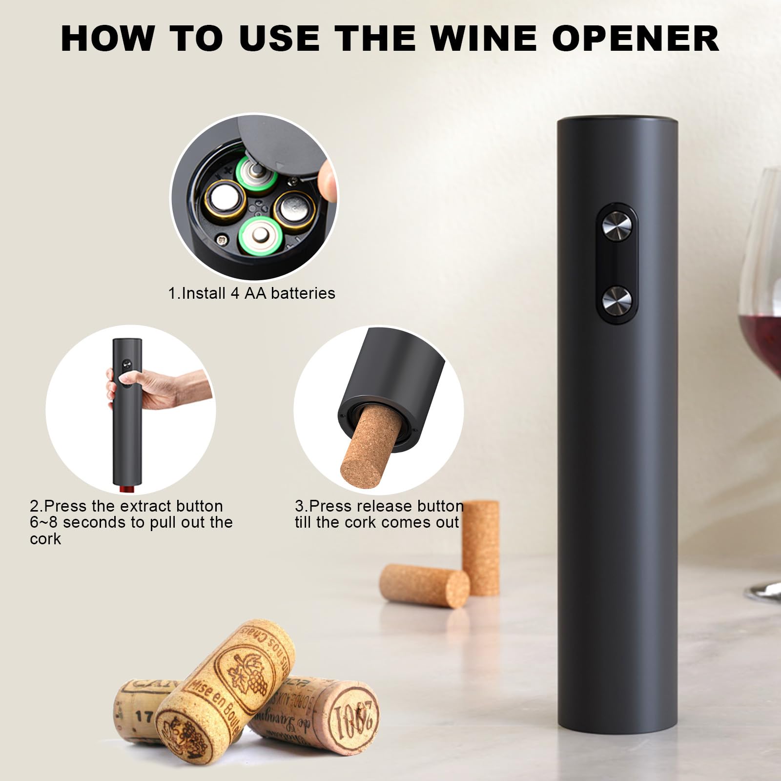 Electric Wine Opener with Foil Cutter - Automatic Corkscrew Wine Bottle Opener, Battery Powered Rechargeable Wine Remover - Perfect Gift for Wine Lovers, Home Kitchen & Party Accessories (Great for Weddings, Dinner Parties & Wine Tasting Events)