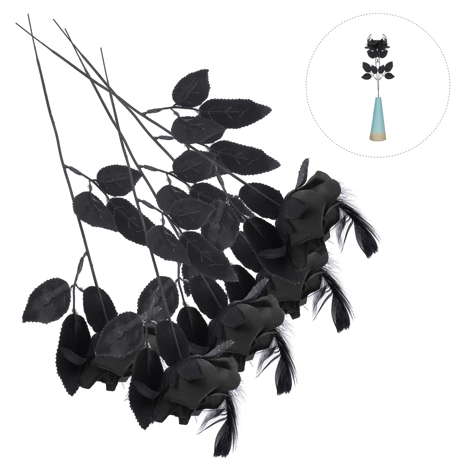 NUOBESTY 5pcs Artificial Silk Rose Bouquet - Halloween Home Decor, DIY Wedding Floral Arrangement, Bridal Centerpiece, Table Decor for Parties & Events