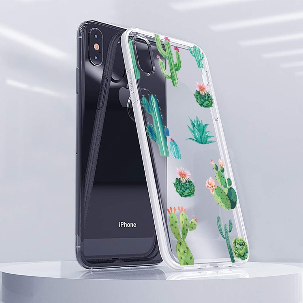 iPhone Xs/X Clear Soft TPU Shockproof Protective Phone Case for Women & Girls - Cactus Design - Perfect for Everyday Use, Travel & Outdoor Activities