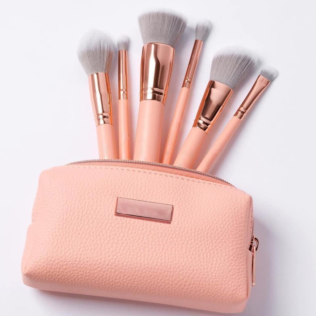 Sunaina 6-Piece Professional Makeup Brush Set - Soft Bristle Foundation, Blush & Eye Makeup Brushes with Travel Pouch | Perfect for Everyday Makeup, Contouring & On-the-Go Beauty Routine