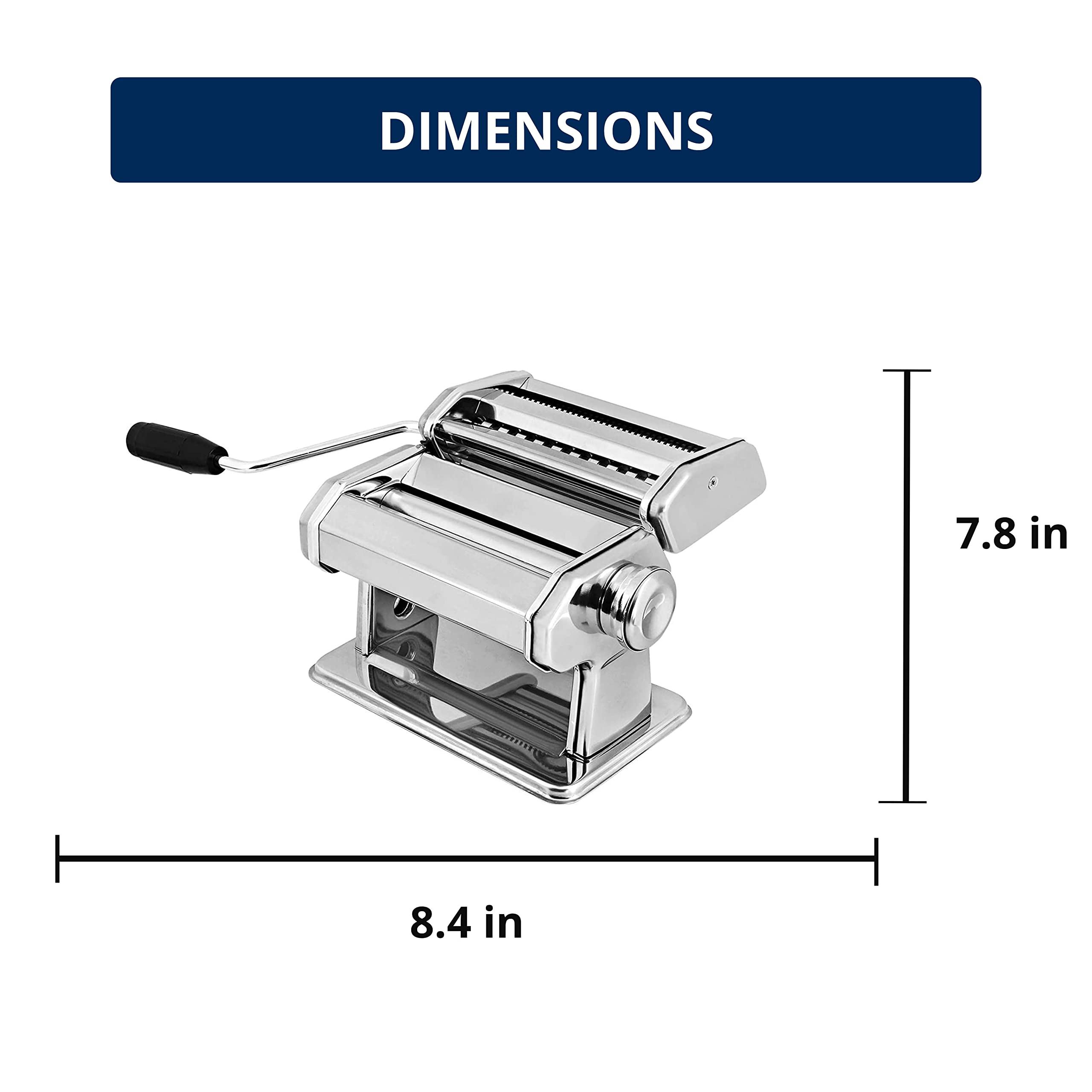 Premium Stainless Steel Pasta Maker Machine - Adjustable Thickness for Homemade Spaghetti, Fettuccine, Lasagna | Heavy Duty Manual Pasta Roller with Detachable Handle & Clamp | Perfect for Italian Cooking, Restaurant Quality Pasta at Home (Silver)