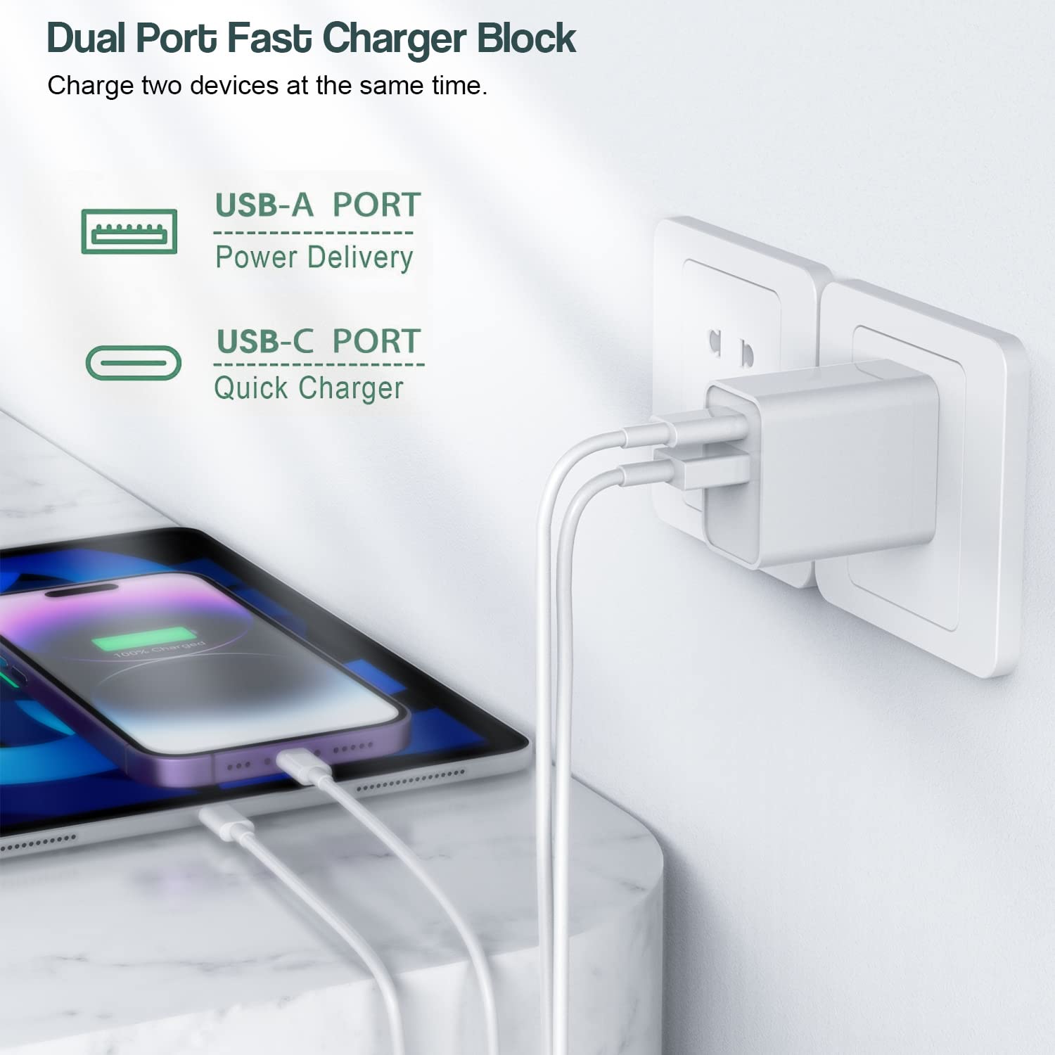 20W Fast Charger for iPhone 14/13/12/11/Pro Max/Mini/XR/X - 2 Pack USB C Wall Charger with 6FT USB C to Lightning Cable - Quick Charge 3.0 Dual Port Adapter - Perfect for Home, Office & Travel Charging Needs