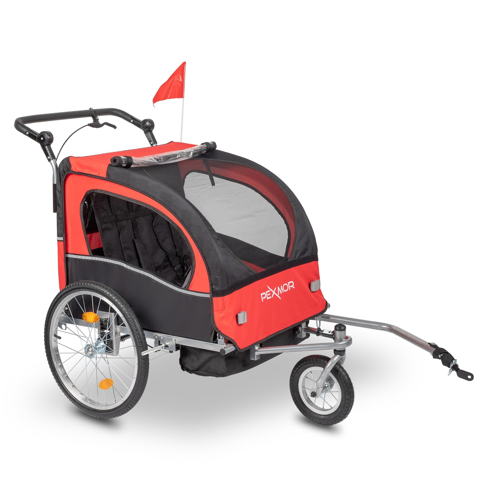 PEXMOR 2-in-1 Bike Trailer for Kids - 2 Seat Child Bicycle Trailer & Stroller with Safety Harnesses, Shock Absorber, Universal Hitch & 360° Swivel Wheel - Perfect for Family Cycling, Outdoor Adventures & Safe Toddler Transport