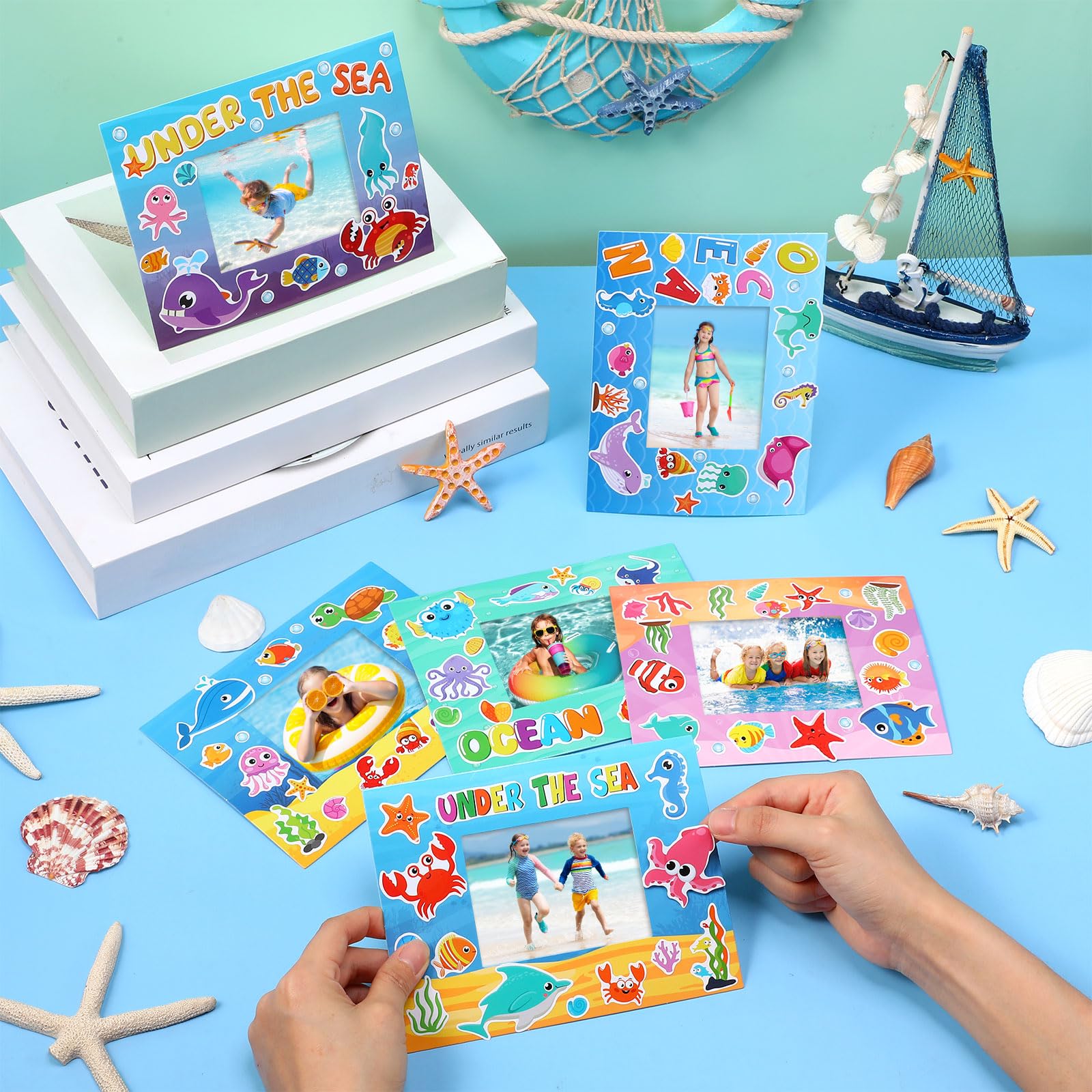 24 Pack Summer Back to School Craft Kit - Hawaiian DIY Picture Frame with Sea Animal Stickers for Kids, Classroom & Aloha Beach Party Supplies | Perfect for School Projects, Pool Parties & Summer Crafts