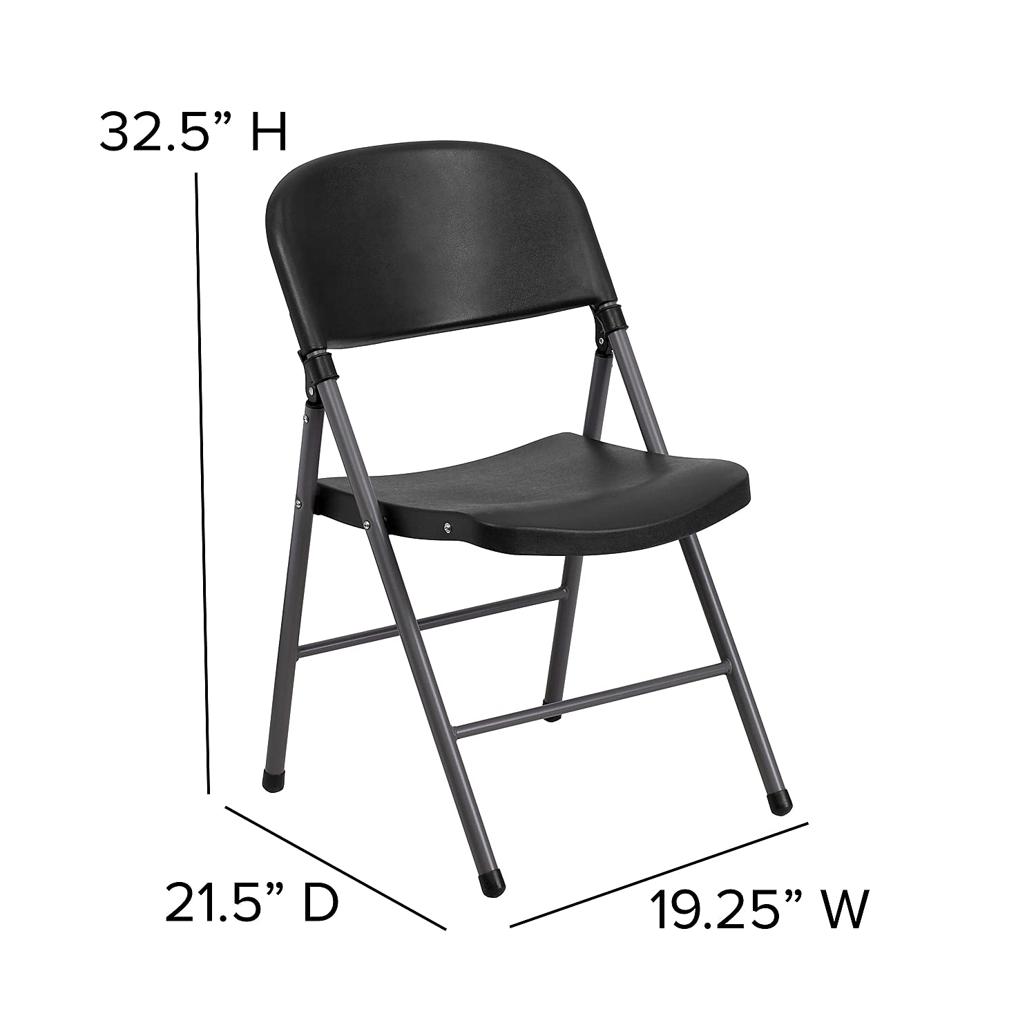 Flash Furniture 6 Pack HERCULES Series 330 lb. Capacity Black Plastic Folding Chairs with Charcoal Frame - Heavy Duty Stackable Chairs for Events, Parties, Weddings & Outdoor Use