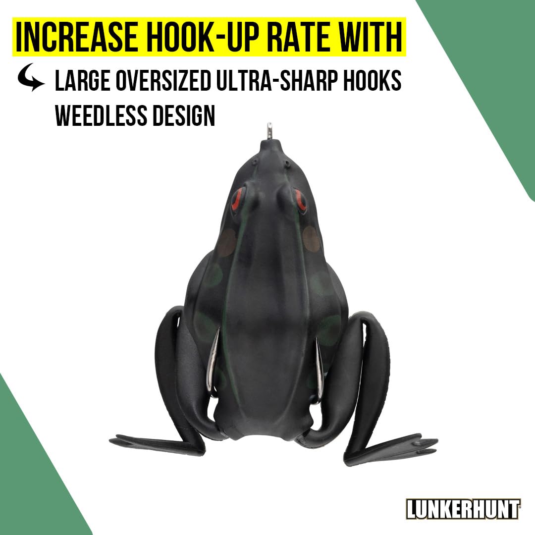 Lunkerhunt Topwater Fishing Lures - Premium Combat Frog Bait for Bass & Trout | Weedless Hollow Body Frog with Award-Winning Design | Perfect for Freshwater Fishing in Lakes, Ponds & Rivers