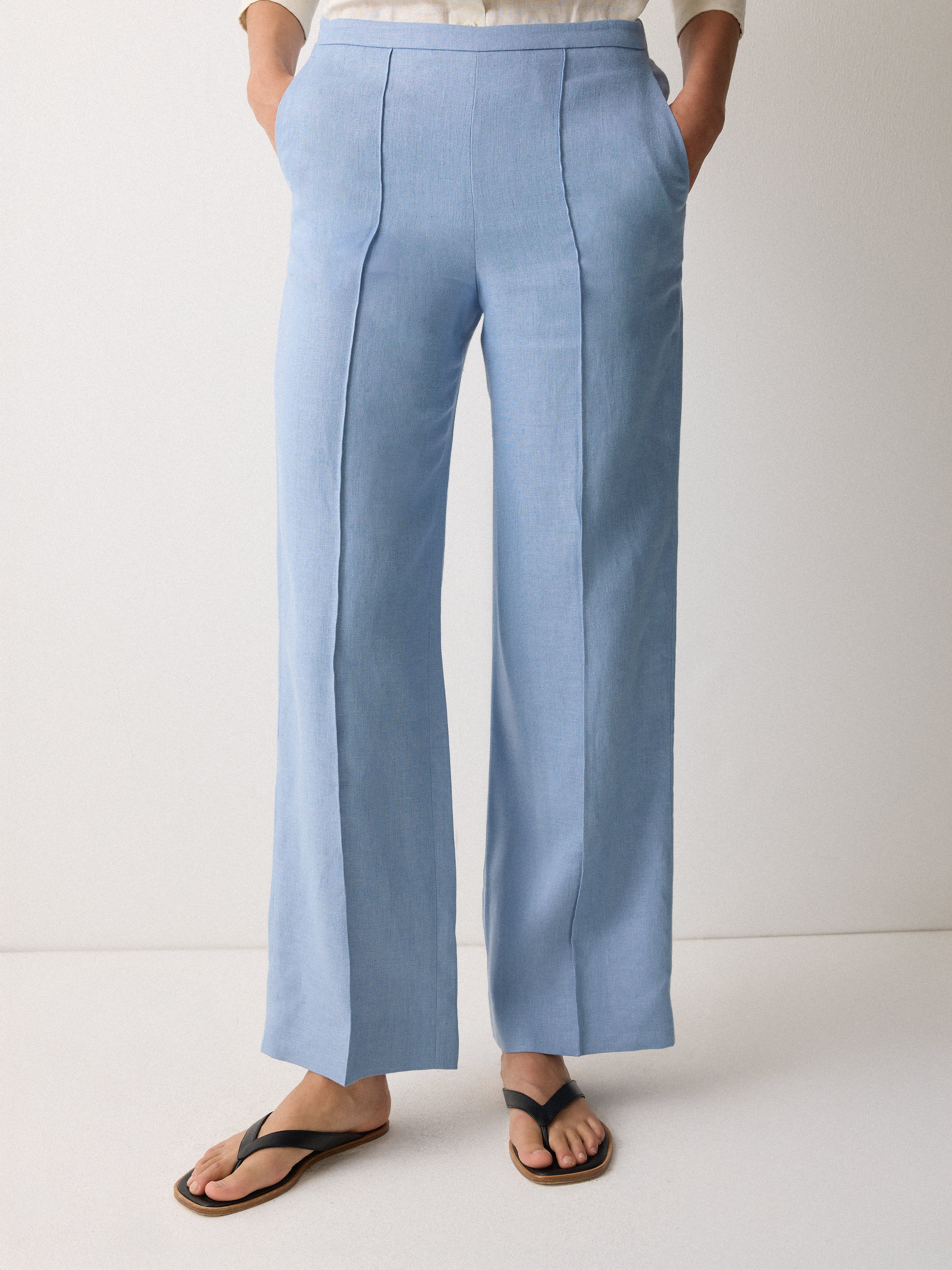 Premium Irish Linen Palazzo Pants for Women - Flowy Wide Leg Trousers in Classic Blue | Perfect for Summer, Beach Vacations & Boho Chic Outfits