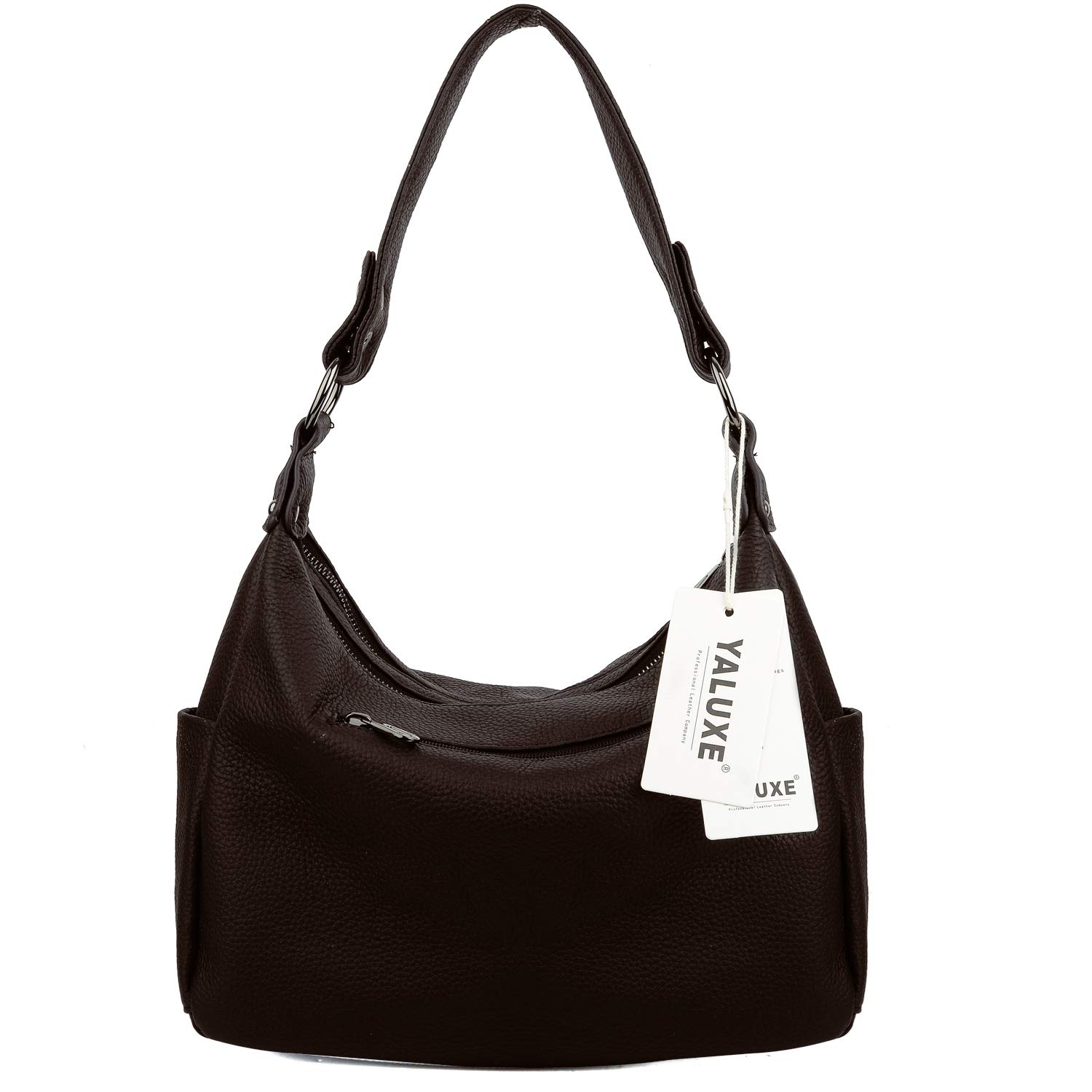YALUXE Genuine Leather Women's Shoulder Bag - Stylish Hobo Purse with Double Zipper Pockets & Adjustable Crossbody Strap - Perfect for Work, Travel and Everyday Use