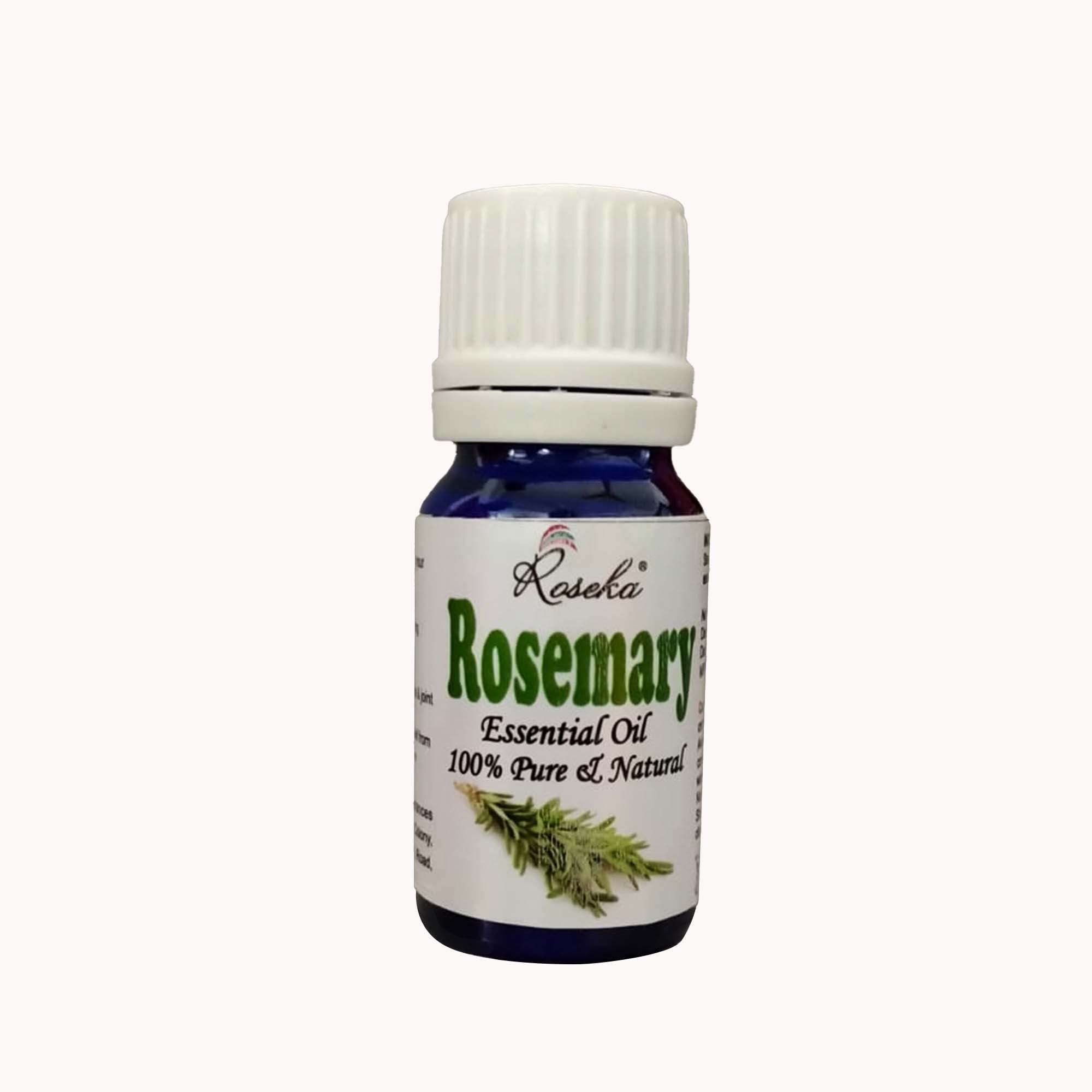 Roseka 100% Pure Rosemary Essential Oil (Rosmarinus officinalis) - 10ml Therapeutic Grade Steam Distilled for Hair Growth, Skin Care & Body | Natural Aromatherapy for Relaxation, Massage & DIY Beauty Products