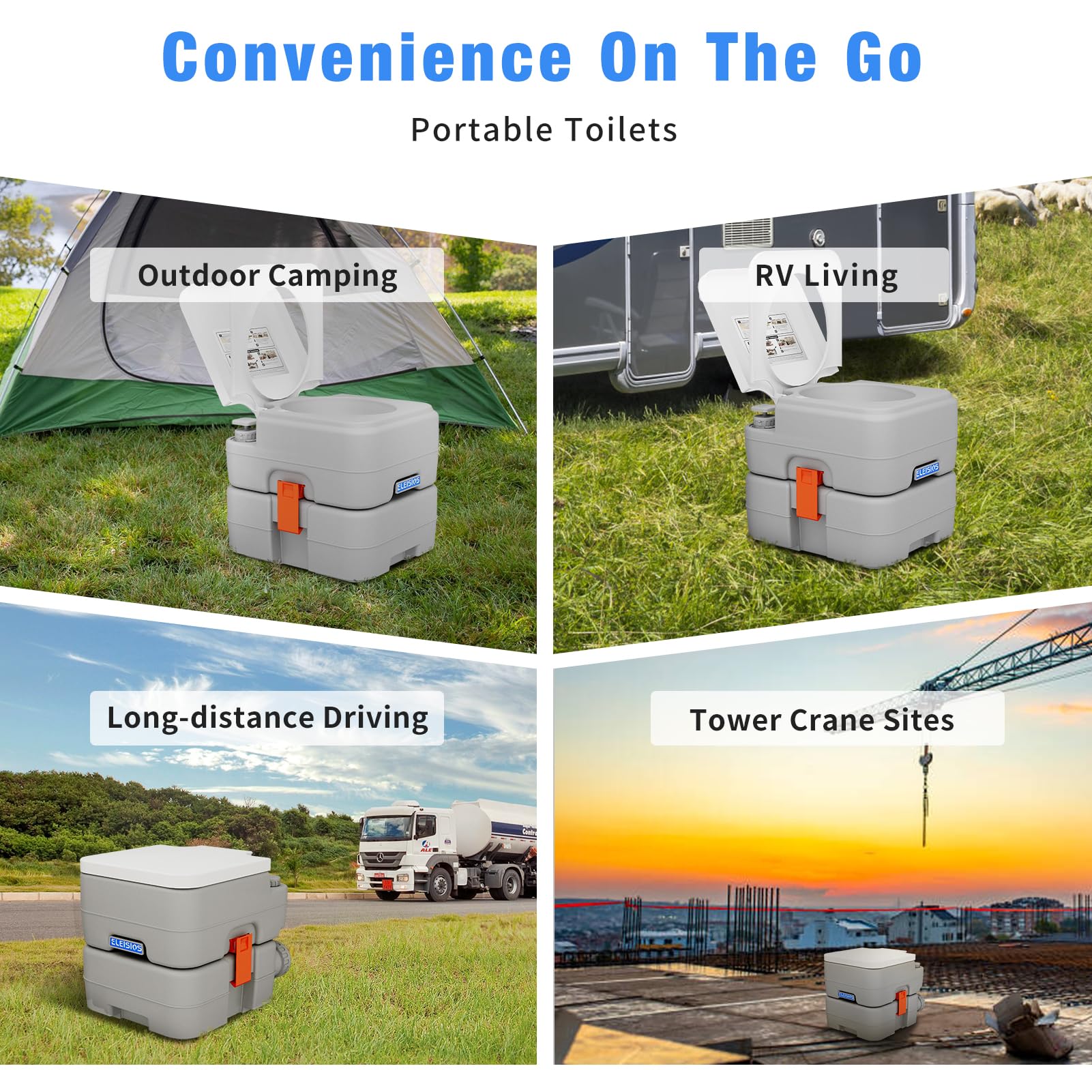 5.8 Gallon Portable Camping Toilet with Anti-Leak Pump & Carry Bag - Lightweight RV Toilet for Travel, Boating, Outdoor Adventures & Emergency Preparedness | Perfect for Camping, Road Trips, Marine Use & Off-Grid Living