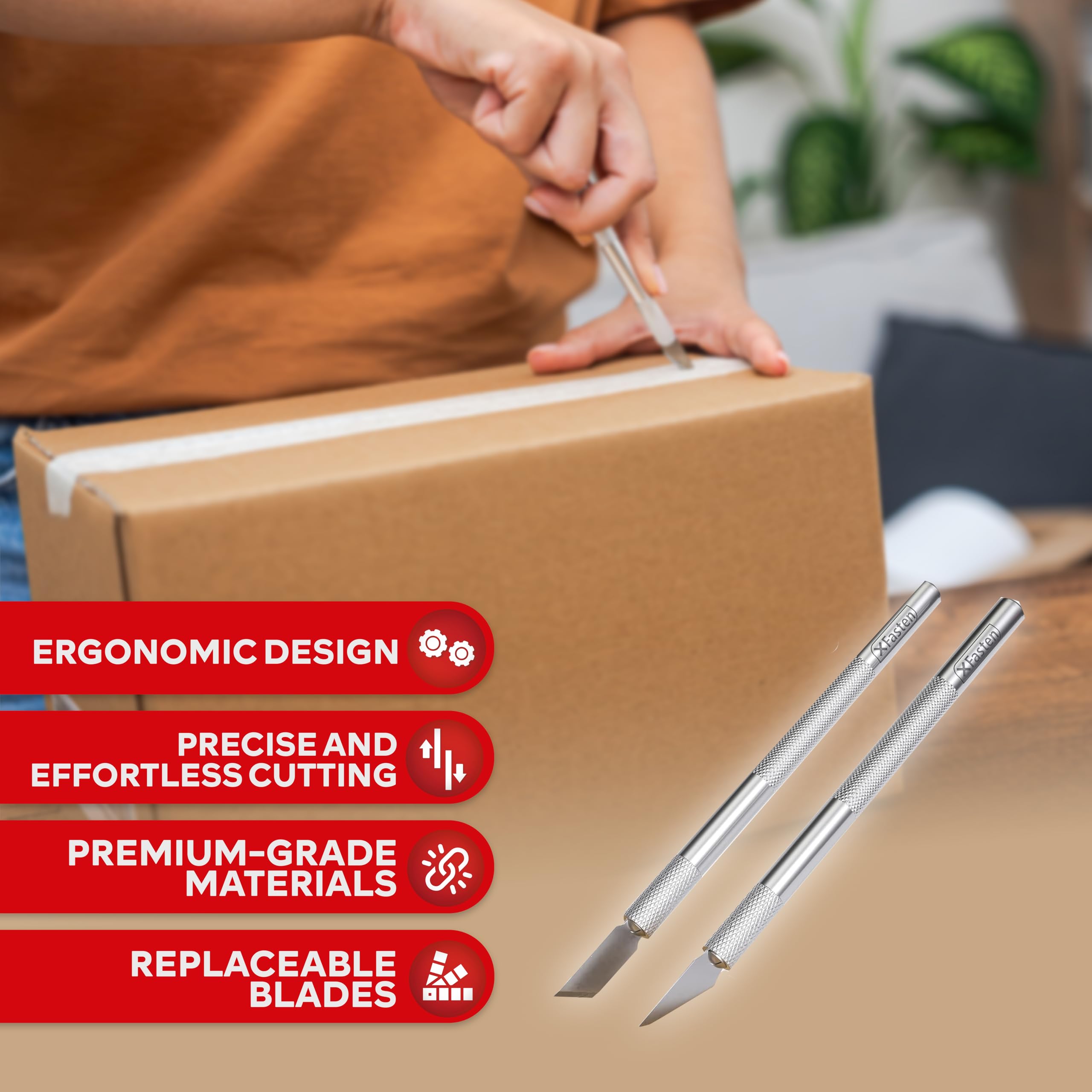XFasten Precision Craft Knife Set - 2 Exacto Knives with 60 Blades | Professional Hobby Knife for Art, Model Making & DIY Projects | Perfect for Cutting Clay, Mats, Plastic, Paper & Craft Materials | Ideal for Artists, Scrapbooking & Home Improvement
