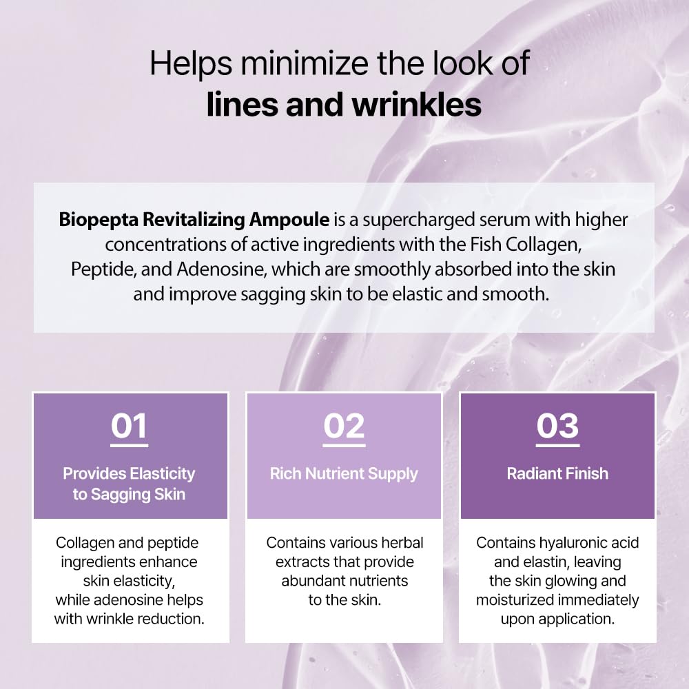 Biopepta Revitalizing Ampoule 5.07 fl oz (150ml) - Marine Collagen Peptide Serum for Skin Elasticity, Wrinkle Care & Deep Hydration | Korean Skincare for Anti-Aging & Glowing Skin | Perfect for Night Routine & Dry Skin Treatment