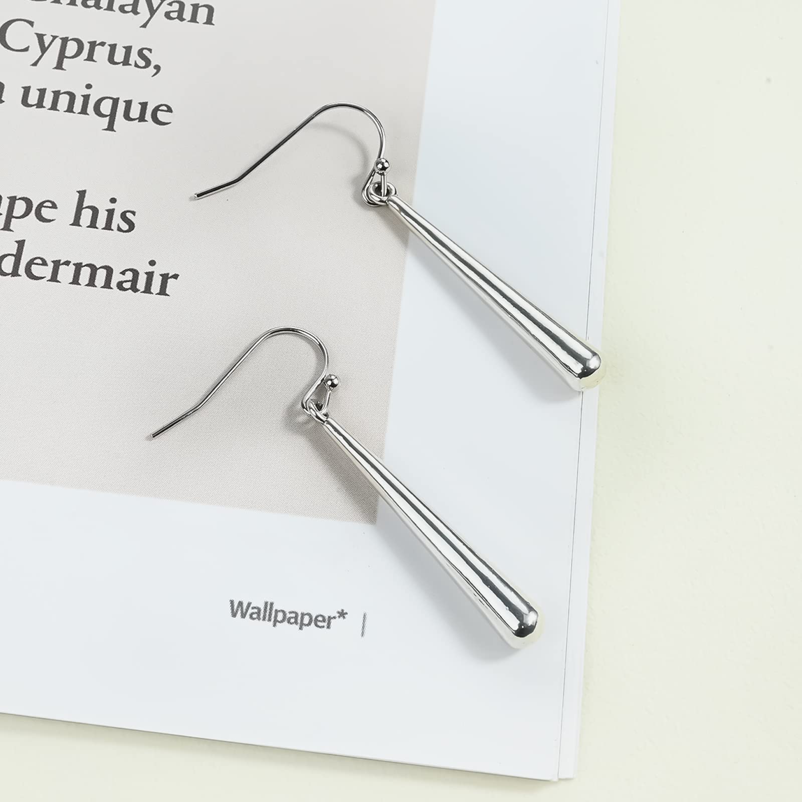 925 Sterling Silver Baseball Bat Hoop Earrings - Hypoallergenic Handmade Dangle Earrings for Women | Trendy Minimalist Long Bar Drop Earrings | Perfect for Baseball Games, Sports Events & Casual Wear