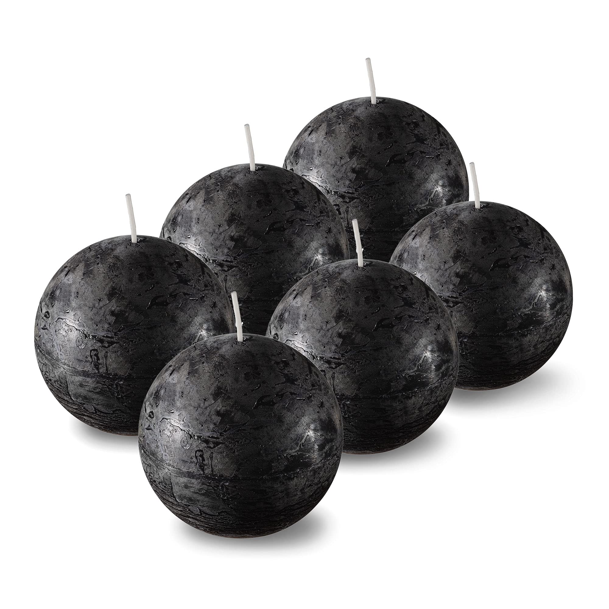 SPAAS Unscented Black Round Candles - Set of 6 Rustic Ball Candles for Wedding Decorations, Party Centerpieces, Romantic Dinners & Home Decor - Perfect for Tablescapes, Holiday Displays & Special Occasions