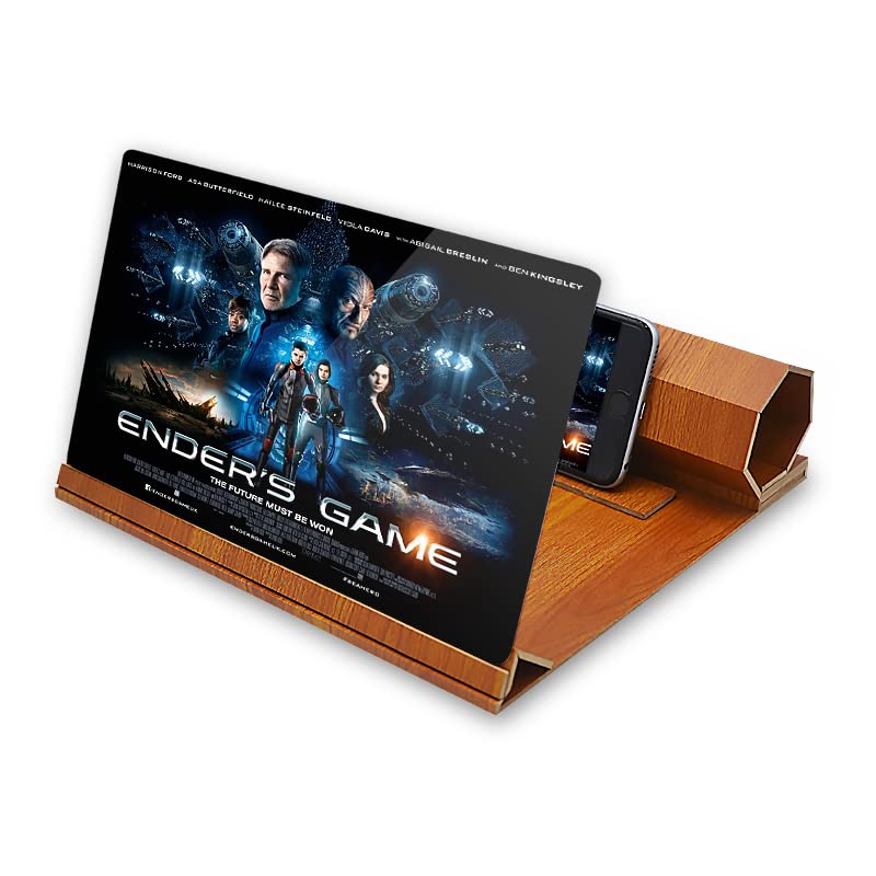 ORETECH 12 Inch Foldable Smartphone Screen Magnifier - 3D Screen Amplifier Projector with Wooden Phone Stand | HD Movie Video Enlarger for All Smartphone Models | Perfect for Home Theater, Bedside Viewing & Office Presentations