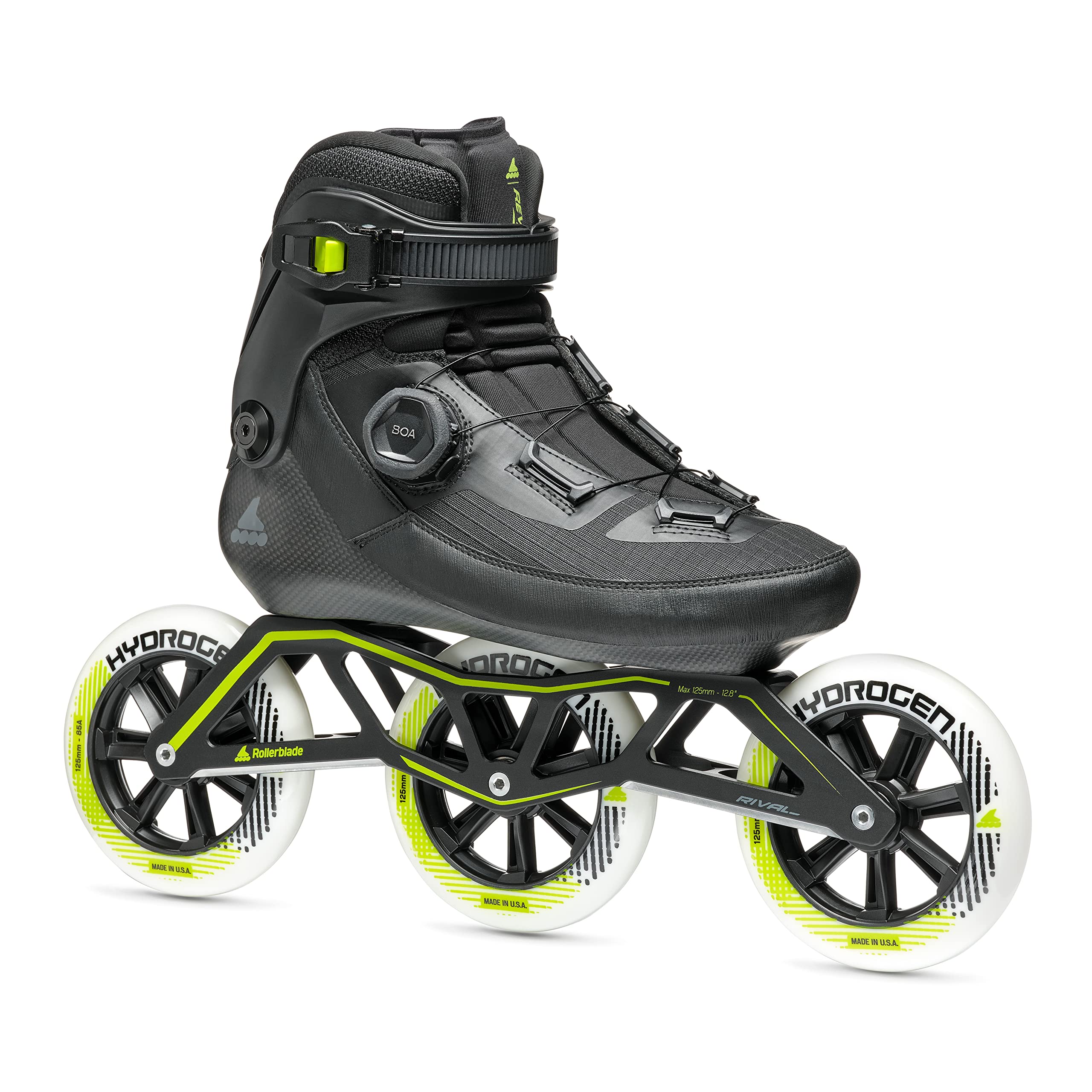 Rollerblade Revv BOA 125 Unisex Adult Inline Skates - Black High-Speed Performance Skates for Fitness, Racing & Outdoor Sports