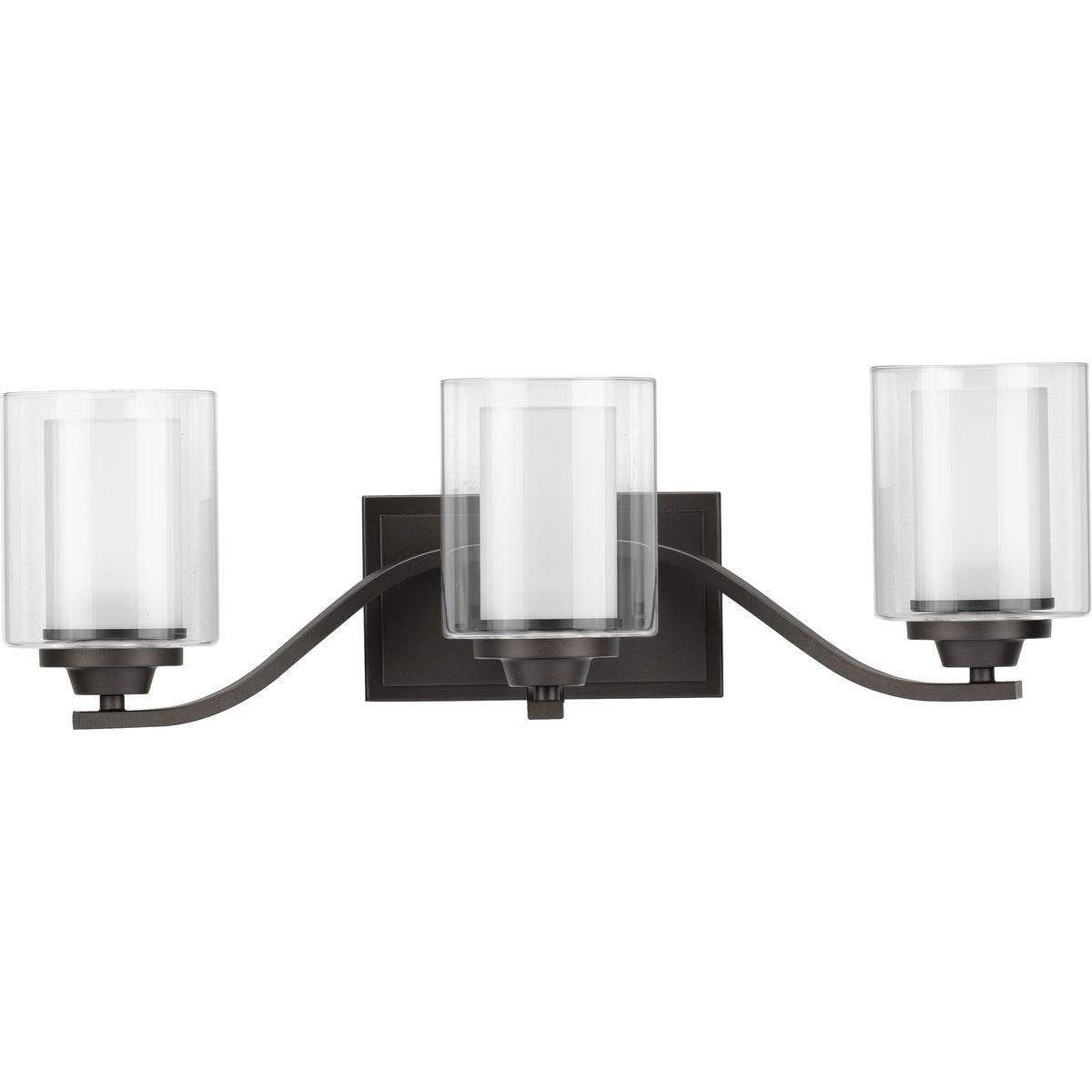 Progress Lighting Kene Collection 3-Light Clear Glass Craftsman Bath Vanity Light in Graphite Black - Perfect for Modern Bathroom Vanity Lighting and Home Decor