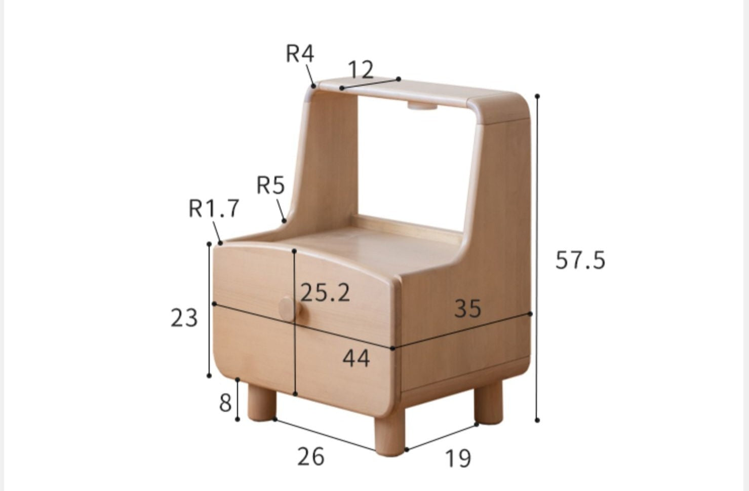 Solid Wood Nightstand with Built-in Night Light - Birch & Beech Wood Bedside Table for Bedroom, Living Room, or Nursery - Modern & Functional Furniture for Small Spaces
